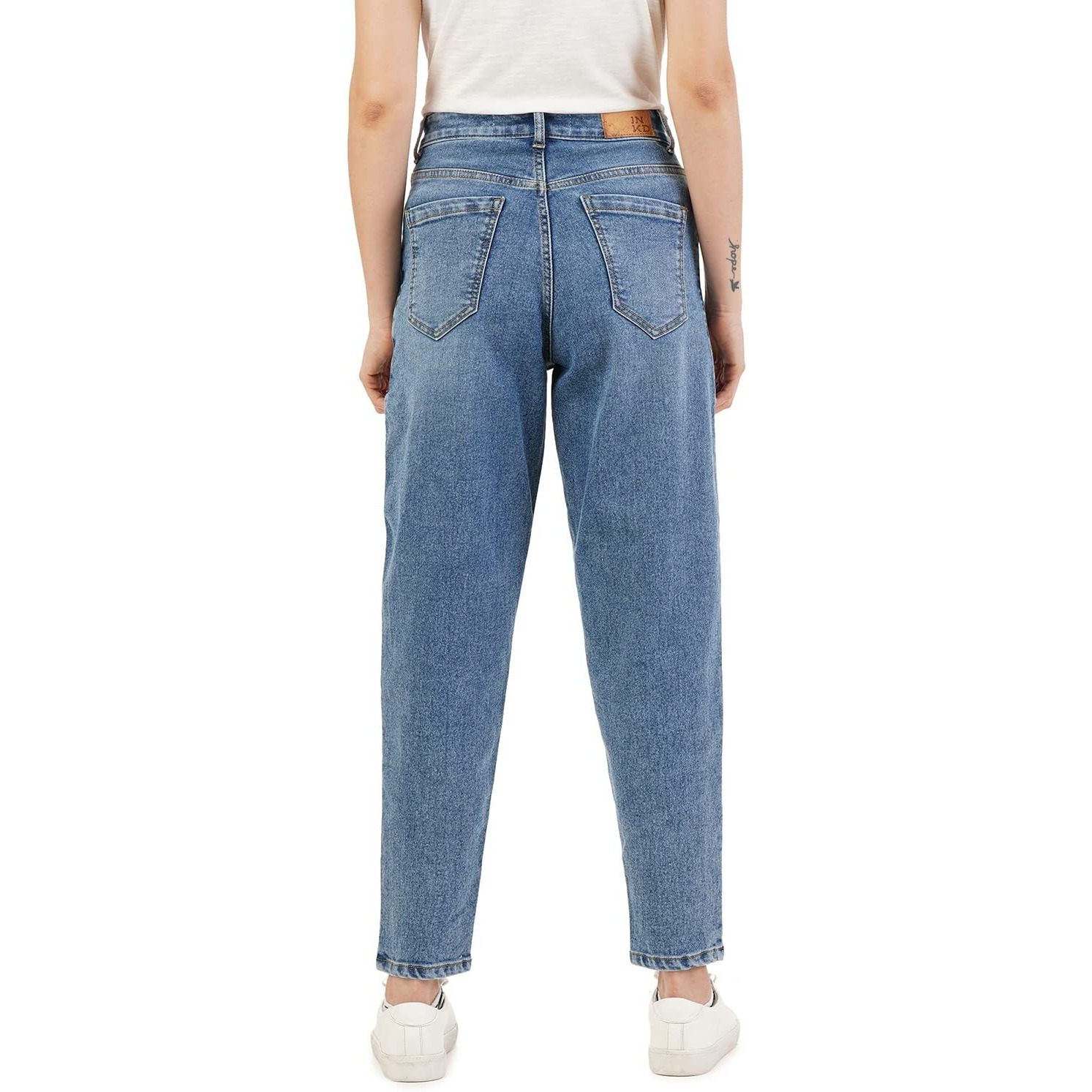 INKD Women's Stretchable Barrel Fit Jeans (Denim Divine, 30)