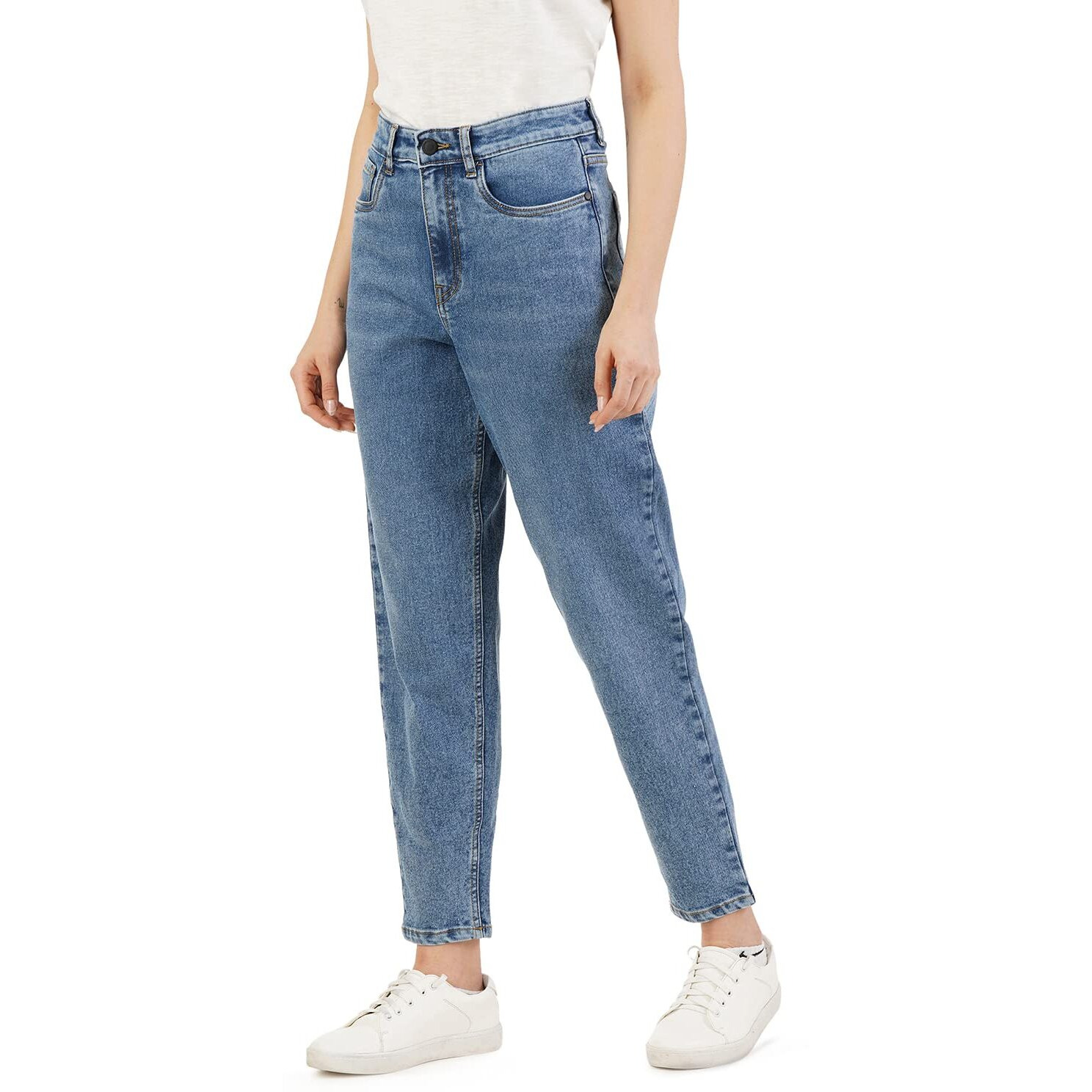 INKD Women's Stretchable Barrel Fit Jeans (Denim Divine, 30)
