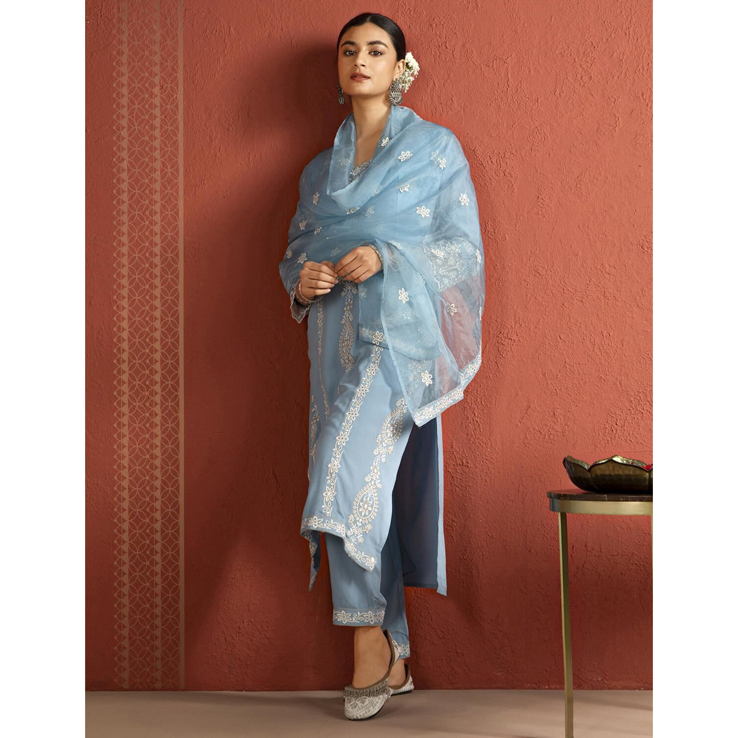 Kaari Rayon Staple 3 PCS Women Kurta Set (KAAAW26WSKD-82026_Jodhpur Blue