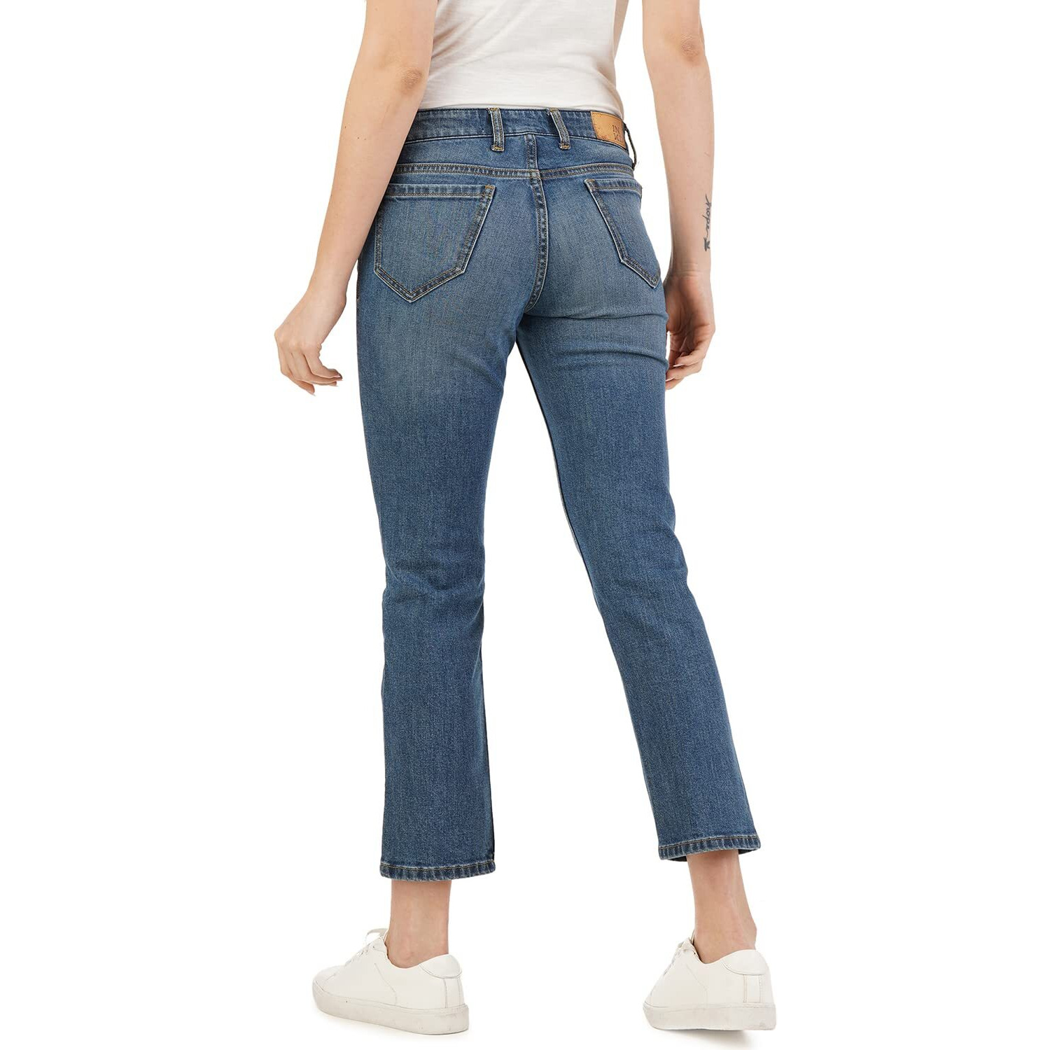INKD Women's Stretchable Straight Fit High Rise Jeans (Aegean, 32), Blue