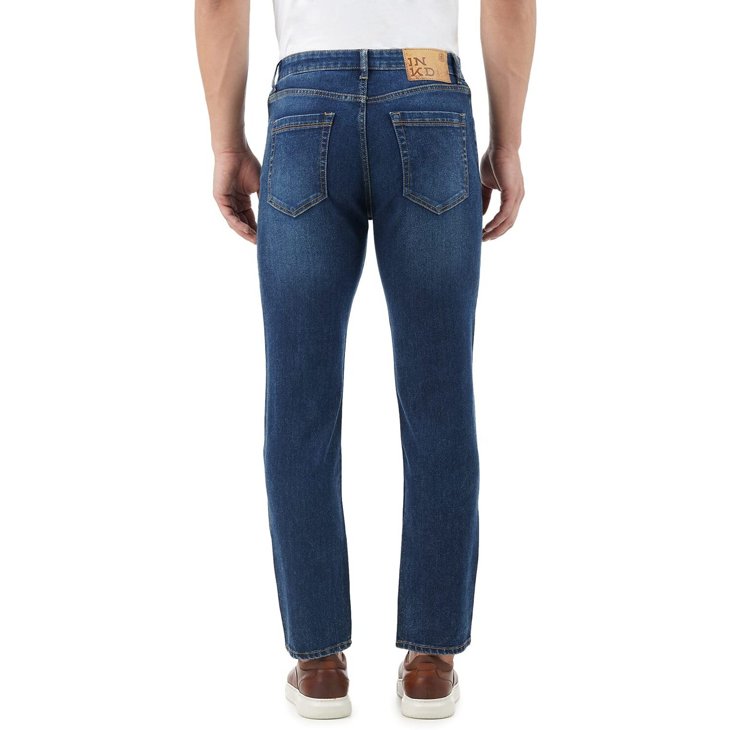 INKD Men's Contrast Stitch Stretchable Regular Fit Jeans