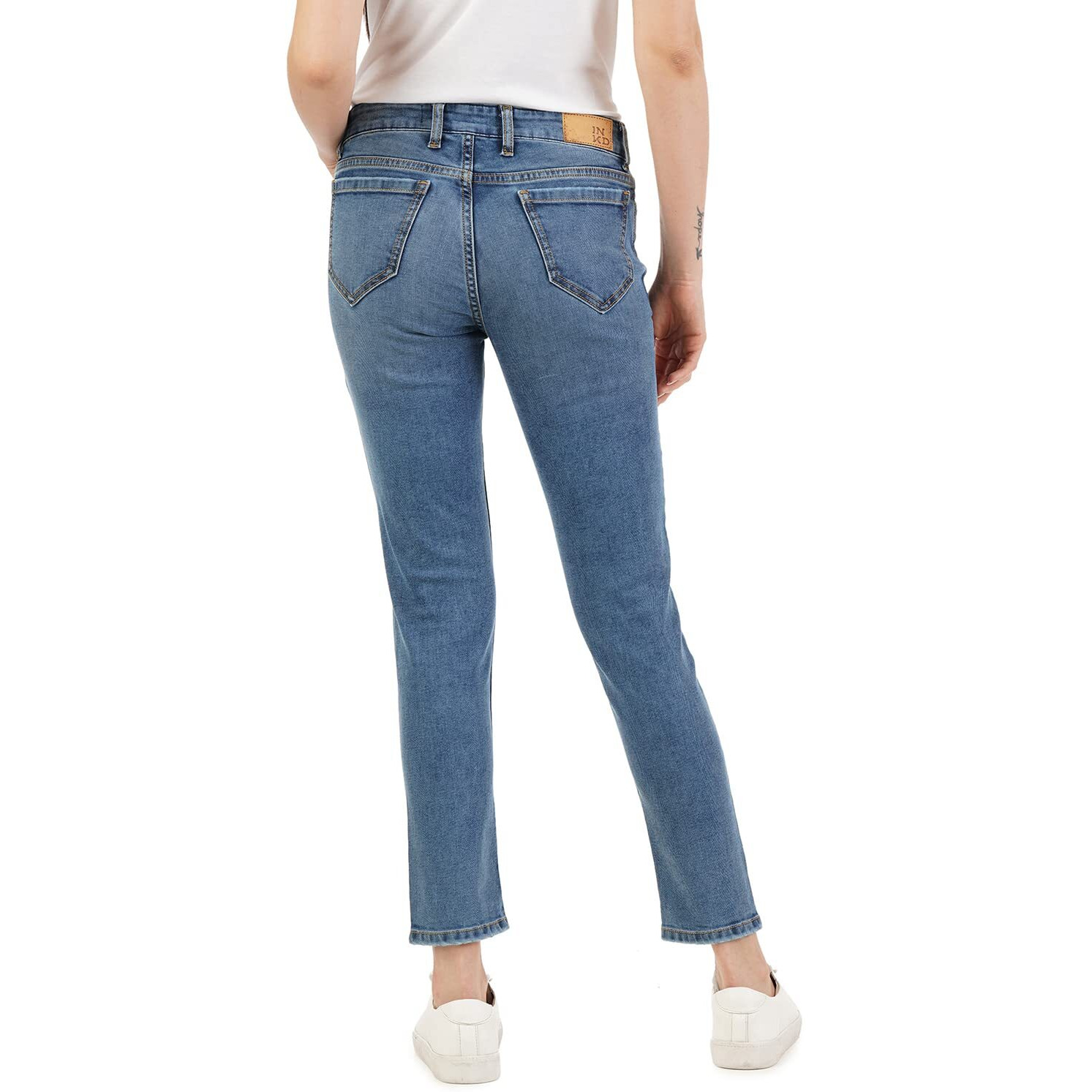 INKD Women's Contrast Stitch Stretchable Skinny Fit Jeans