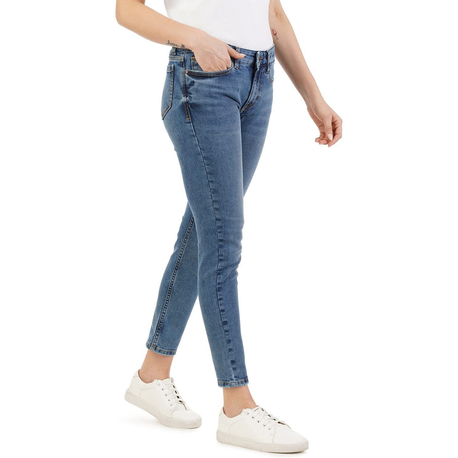 INKD Women's Contrast Stitch Stretchable Skinny Fit Jeans