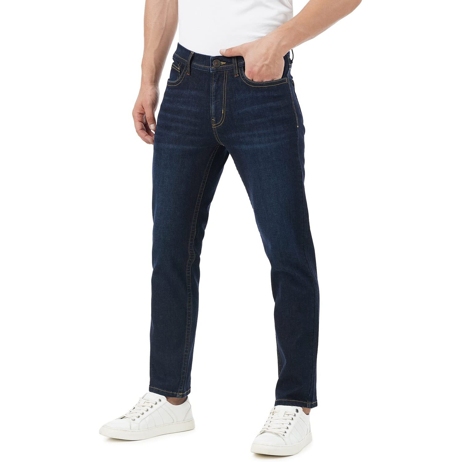 INKD Regular 1050 Men's Mid Rise Jeans (INKSS23MJN-004_Indigo-Dark Night_34)