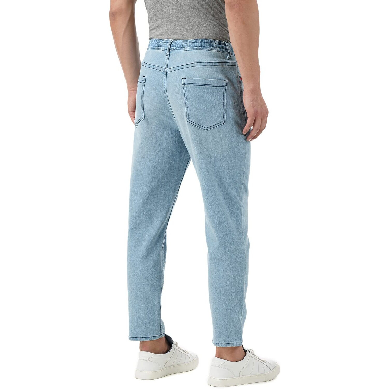 INKD Men's Stretchable Jogger Mid Rise Jeans (Sky Why, 36)