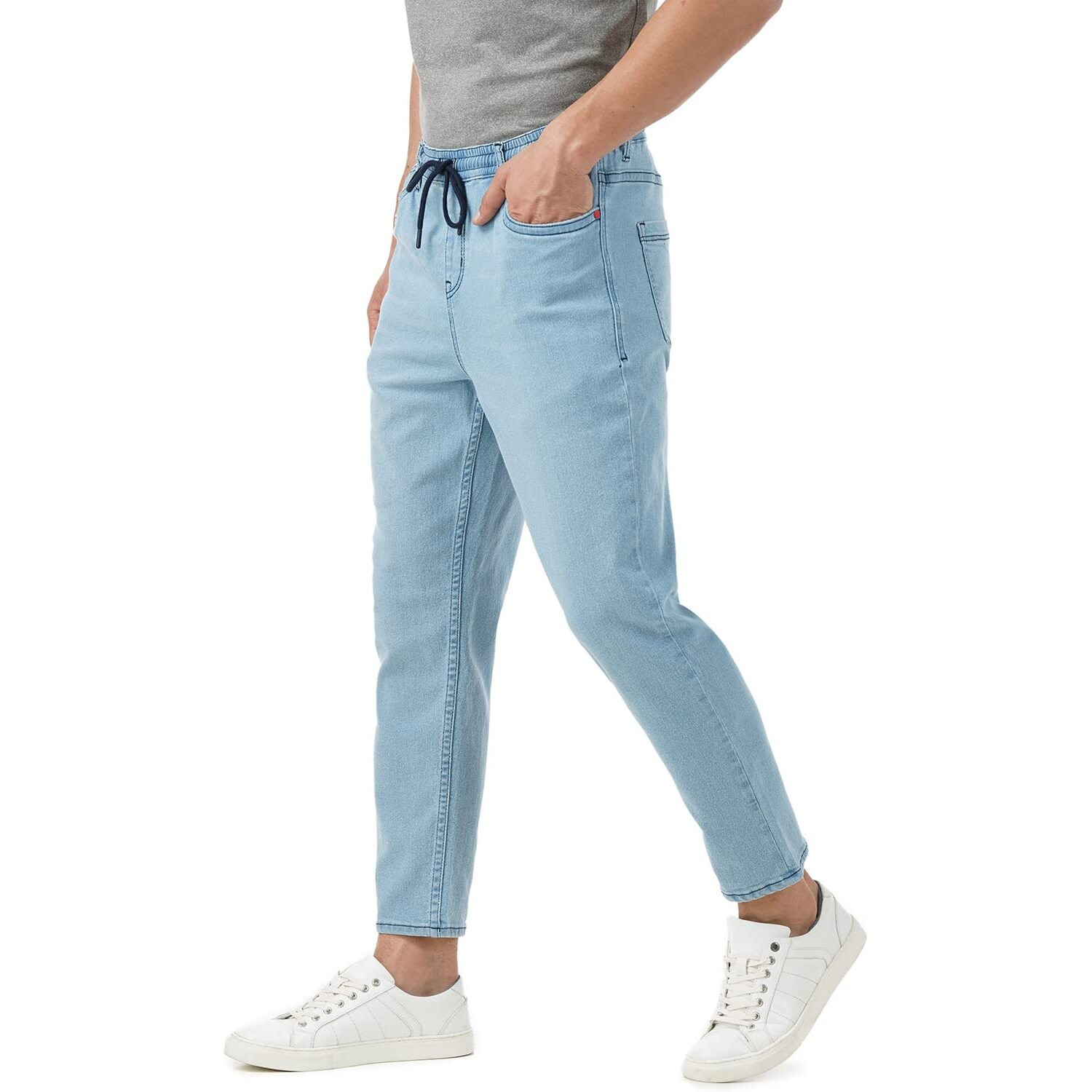 INKD Men's Stretchable Jogger Mid Rise Jeans (Sky Why, 36)