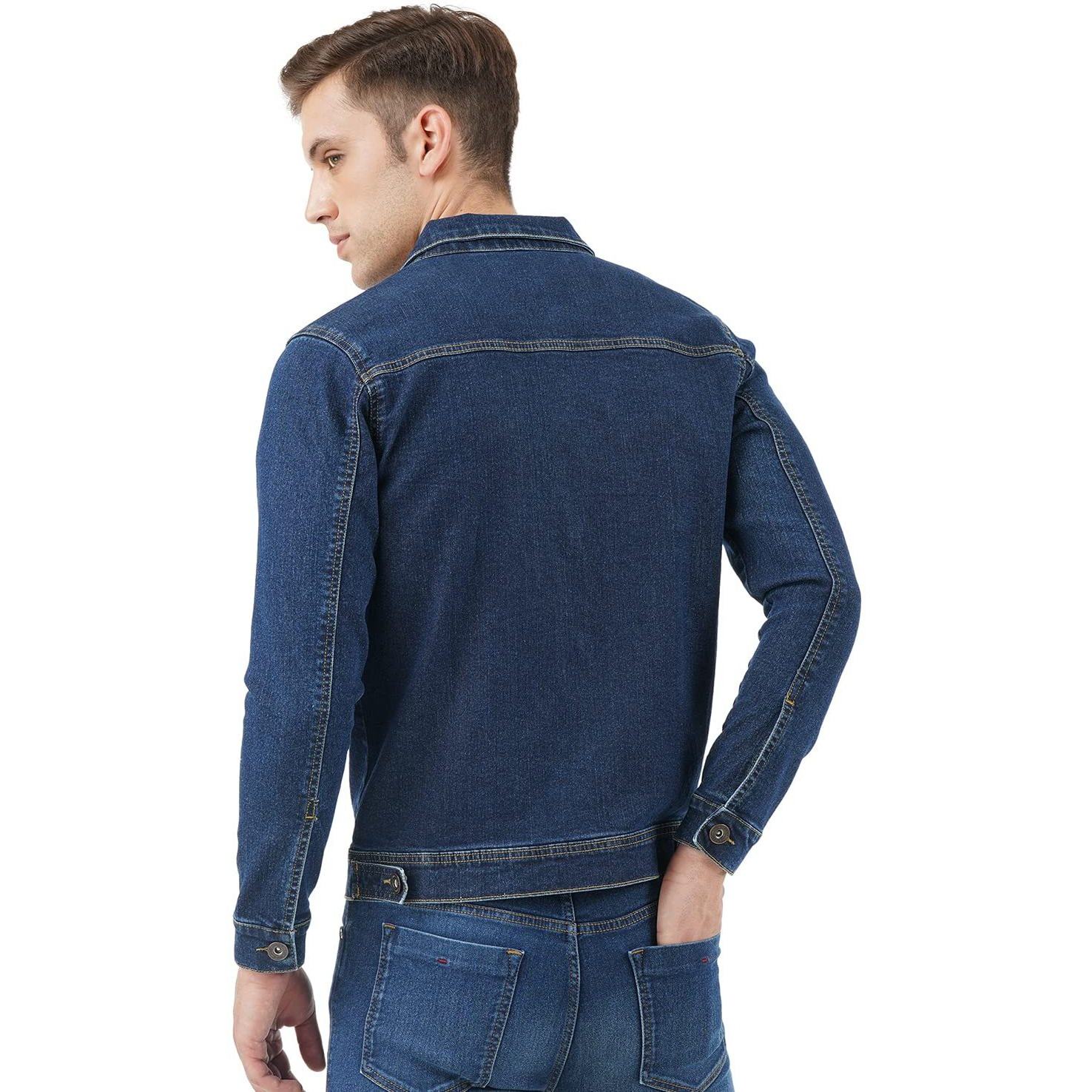 INKD Men's Stretch Denim Standard Length Jacket (Indigo-Aegean, M), Medium