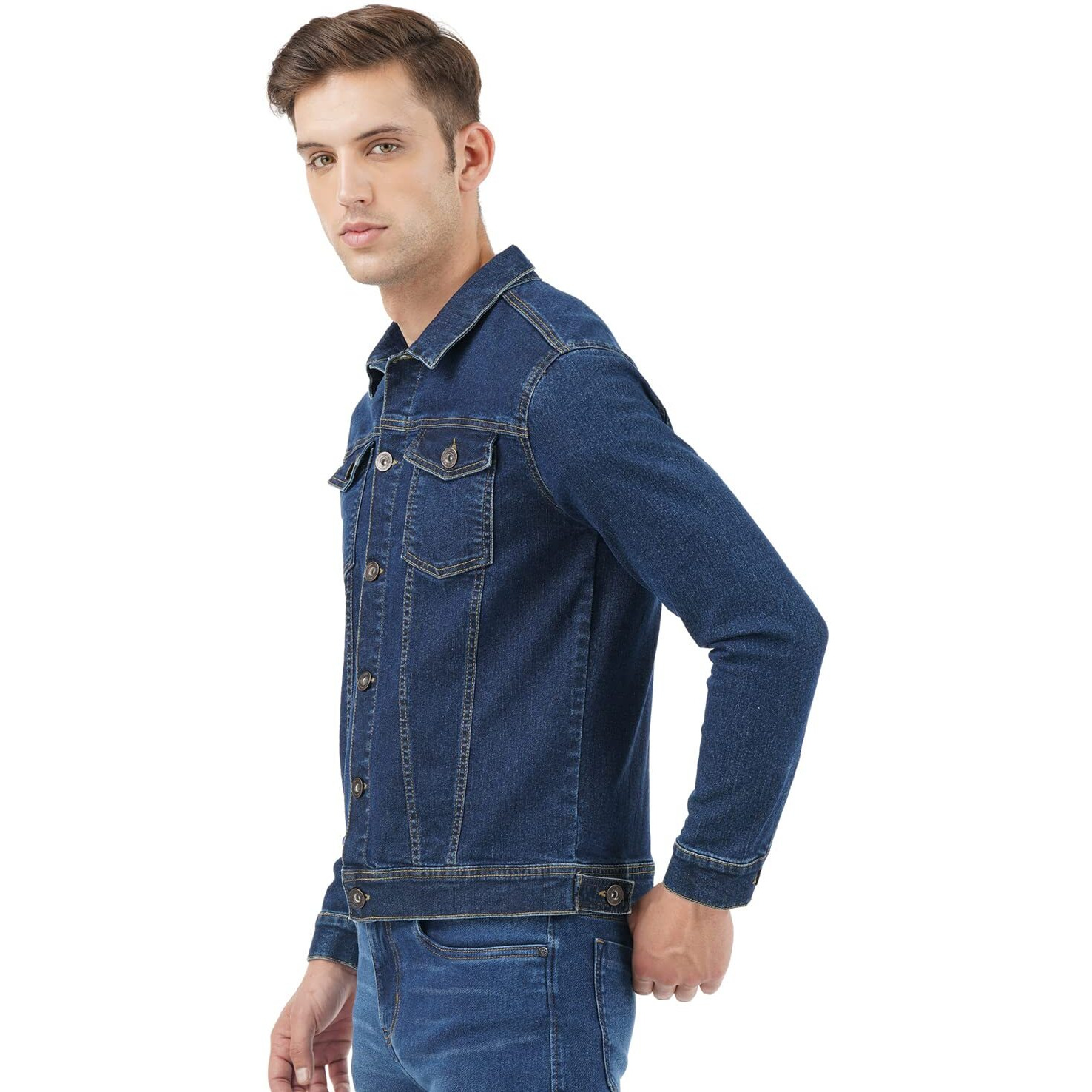 INKD Men's Stretch Denim Standard Length Jacket (Indigo-Aegean, M), Medium