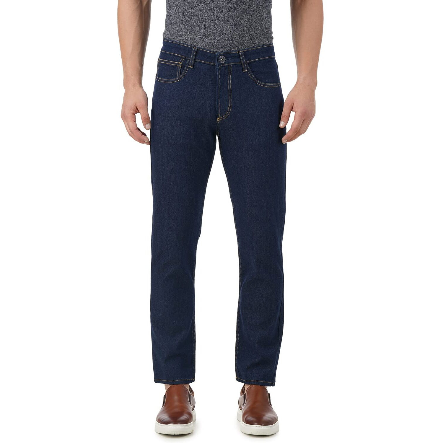 INKD Men's Contrast Stitch Stretchable Regular Fit Jeans