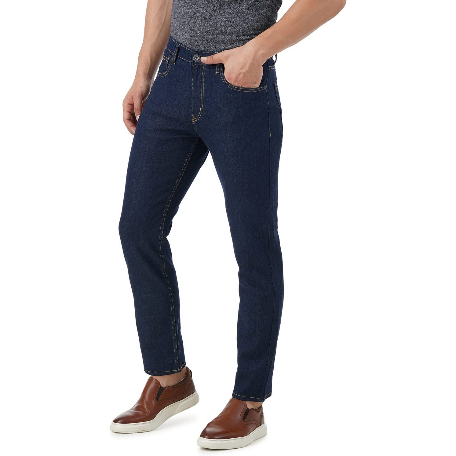 INKD Men's Contrast Stitch Stretchable Regular Fit Jeans