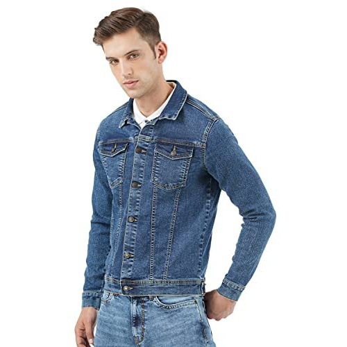 INKD Cotton Blend Men's Stretch Denim Standard Length Jacket (Indigo - Denim Divine, Xl), X-L