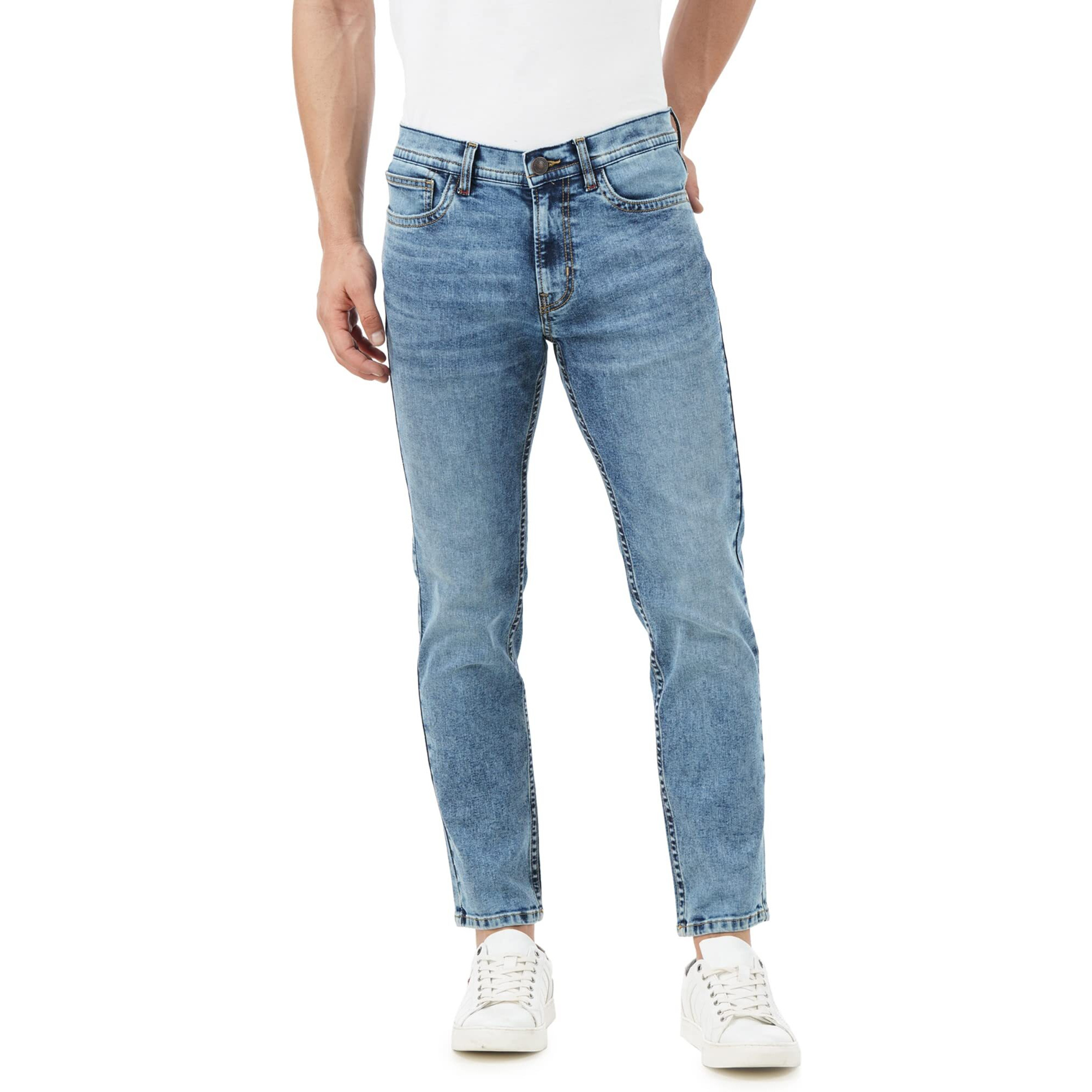 INKD Men's Regular Mid Rise Jeans (INKSS23MJN-004_Denim Drama_30), Green