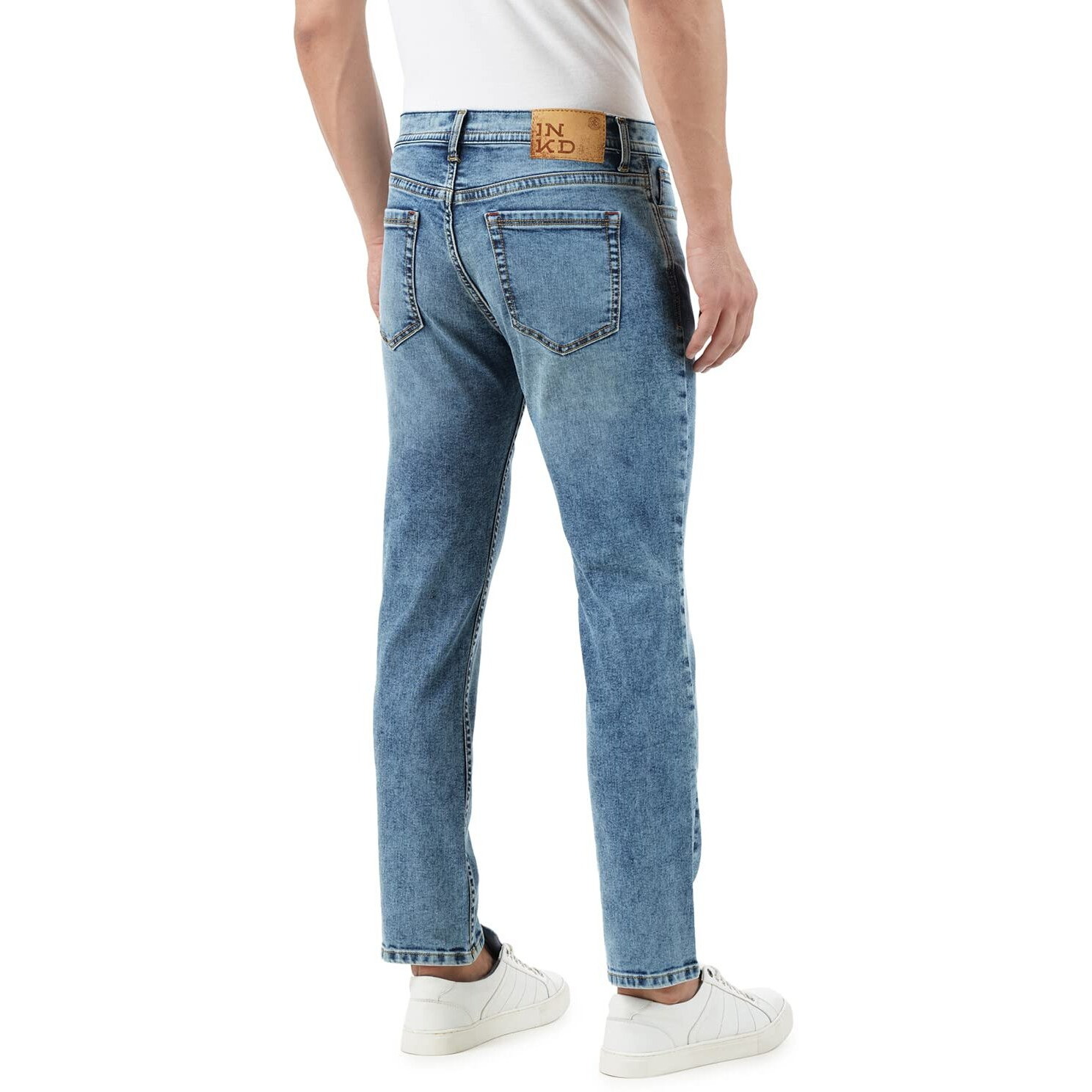 INKD Men's Regular Mid Rise Jeans (INKSS23MJN-004_Denim Drama_30), Green