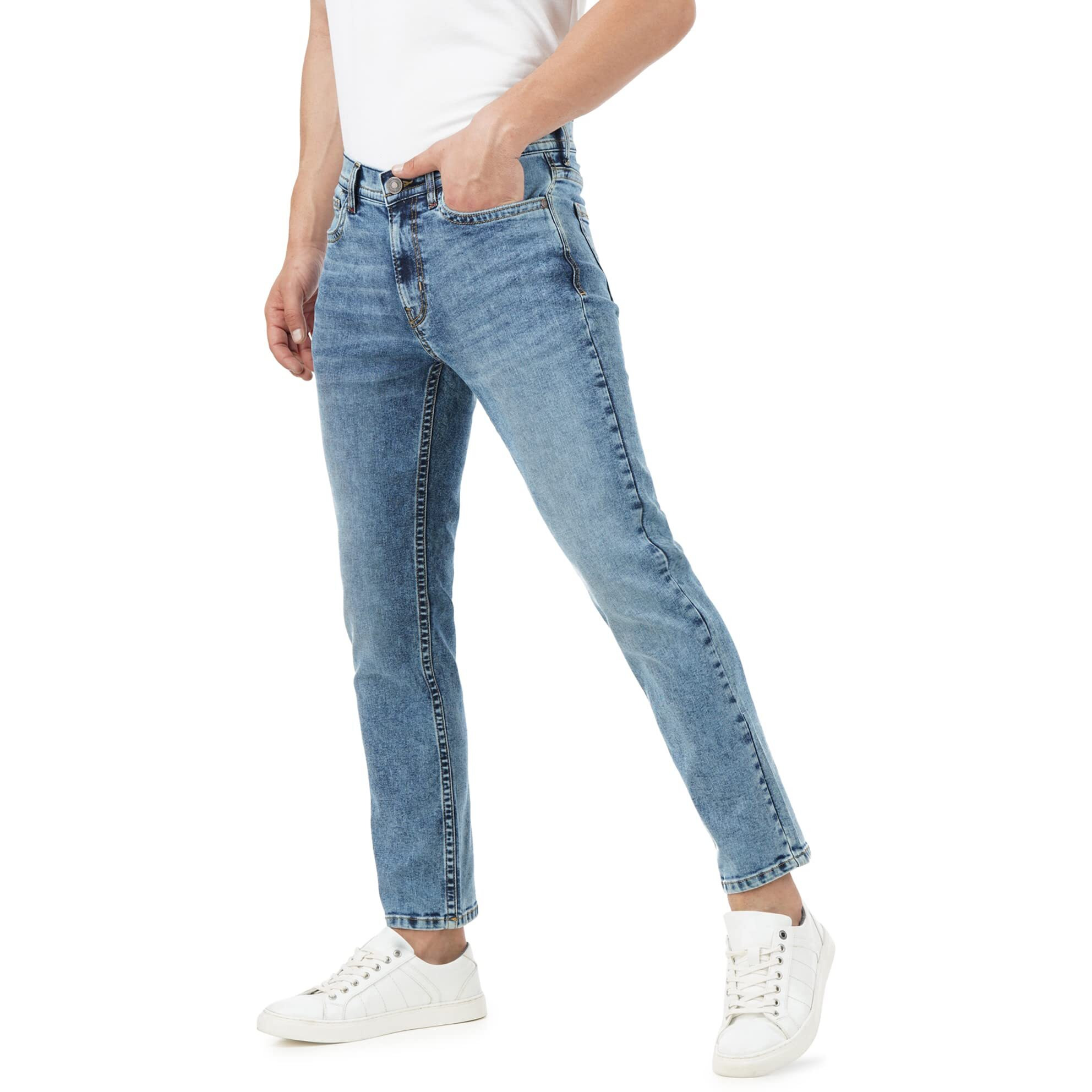 INKD Men's Regular Mid Rise Jeans (INKSS23MJN-004_Denim Drama_30), Green