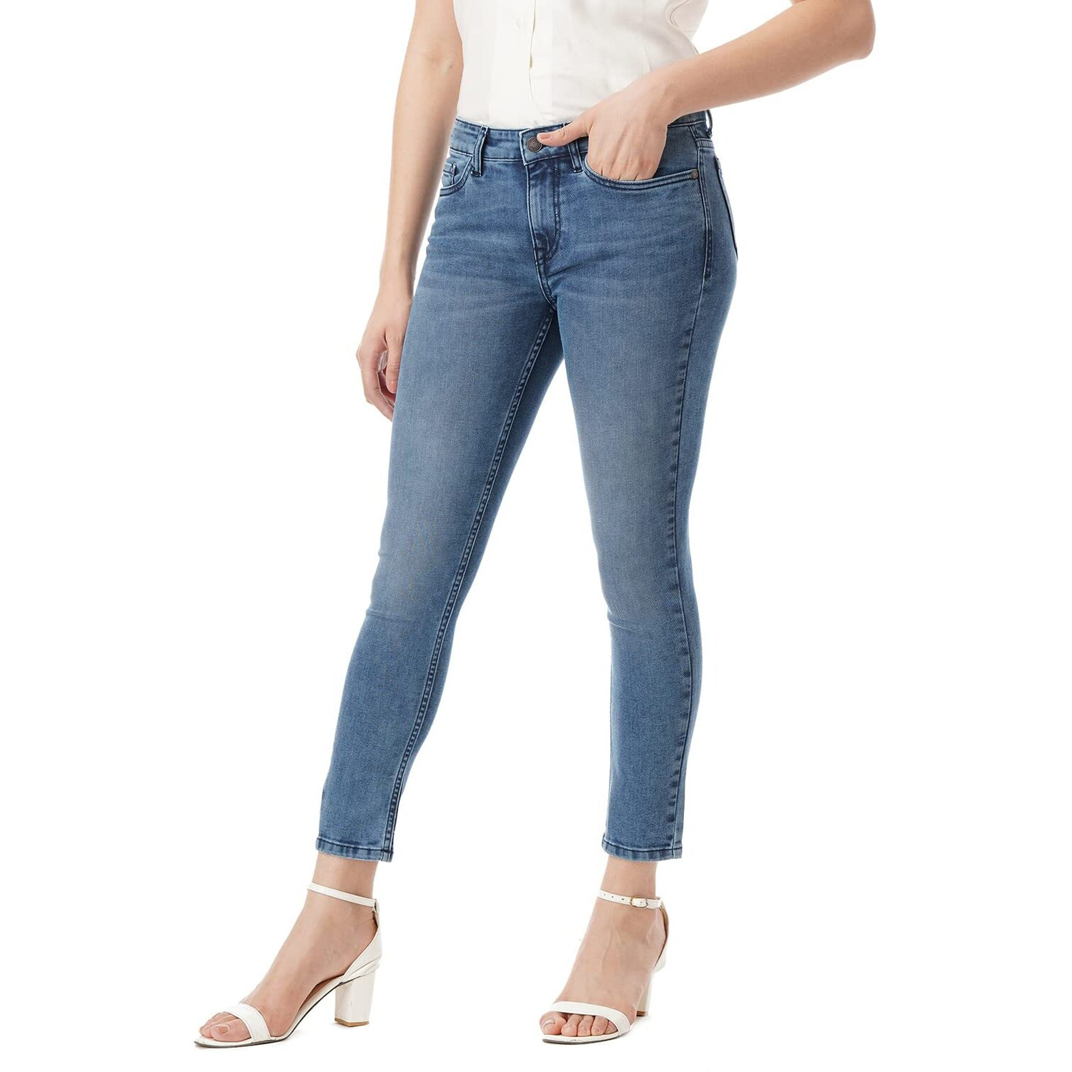 INKD Women's Skinny High Rise Jeans (INKSS23WJN-014NW_Denim Divine_28)