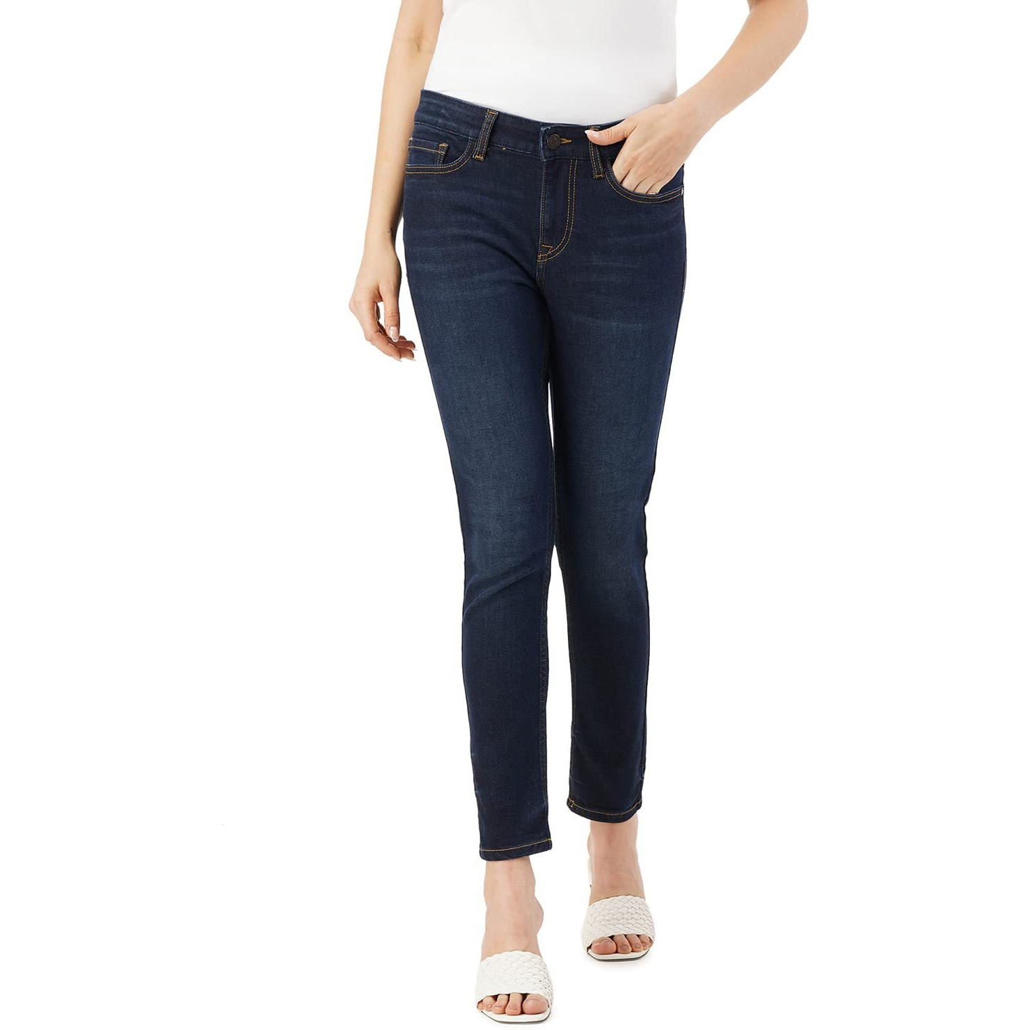 INKD Women's Contrast Stitch Stretchable Skinny Fit Jeans
