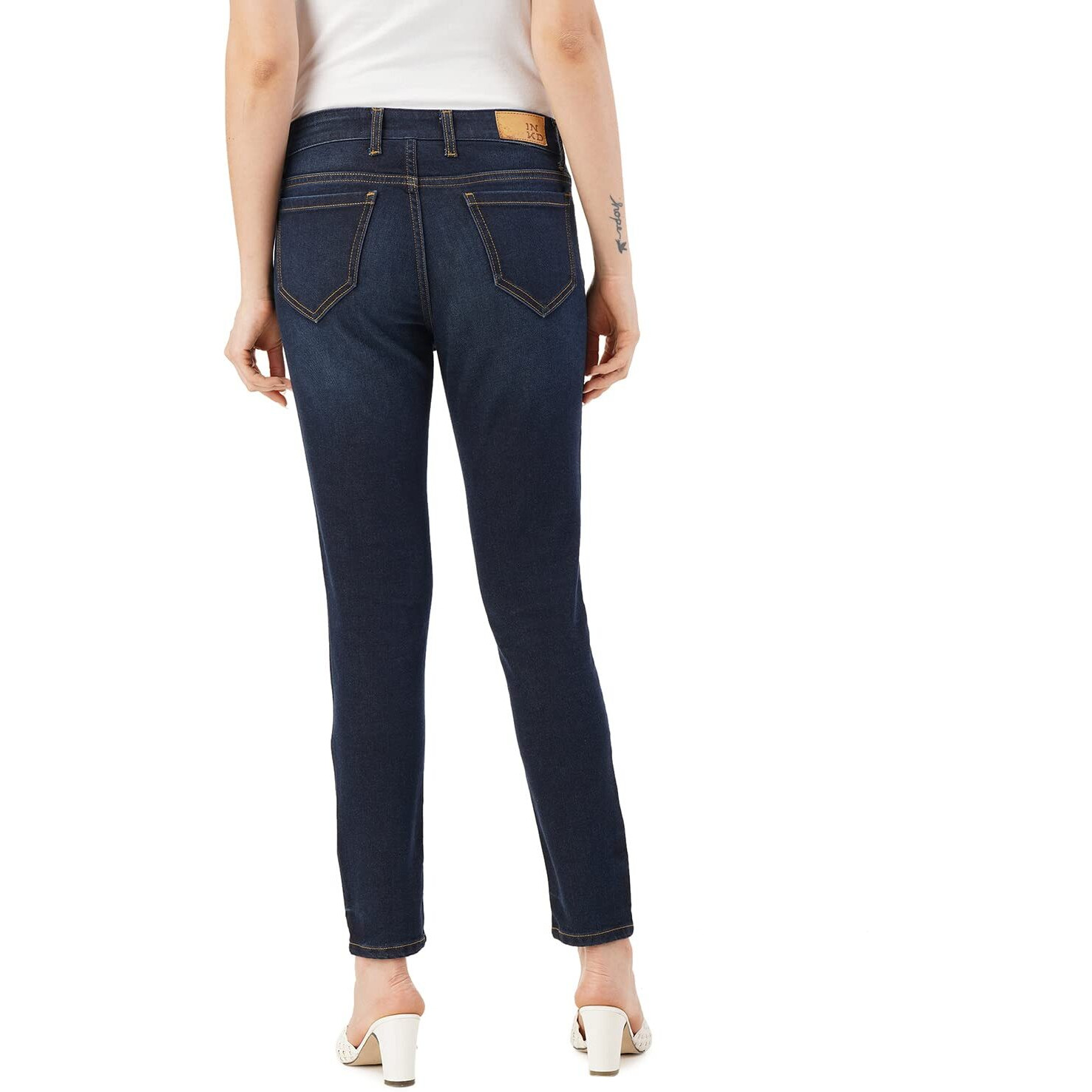 INKD Women's Contrast Stitch Stretchable Skinny Fit Jeans