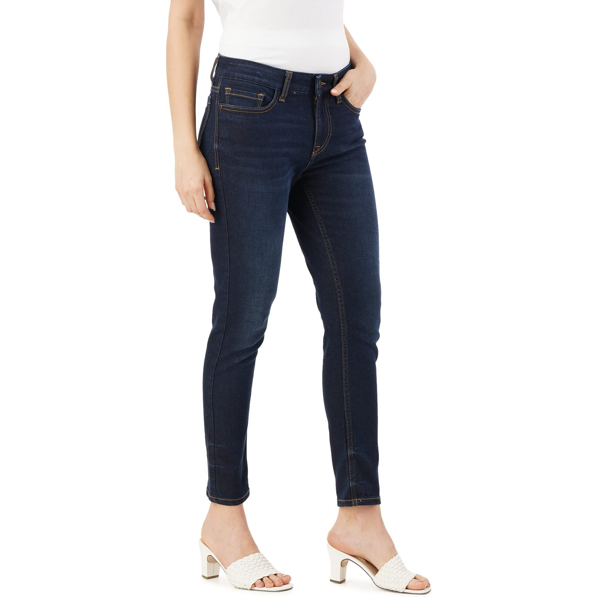 INKD Women's Contrast Stitch Stretchable Skinny Fit Jeans