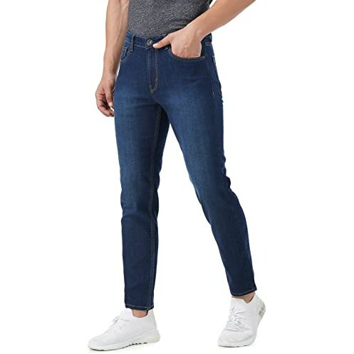 INKD Men's Contrast Stitch Stretchable Regular Fit Jeans