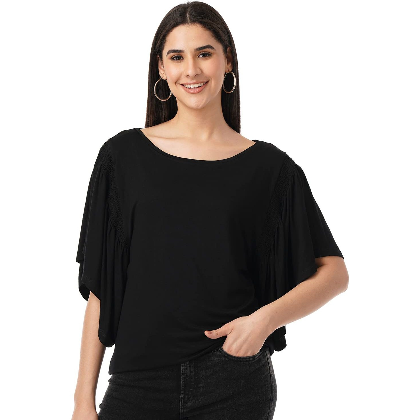 FYLTR Women's Solid Regular Fit Blouse (FYLSS23WKT-009_Black Heart XL)