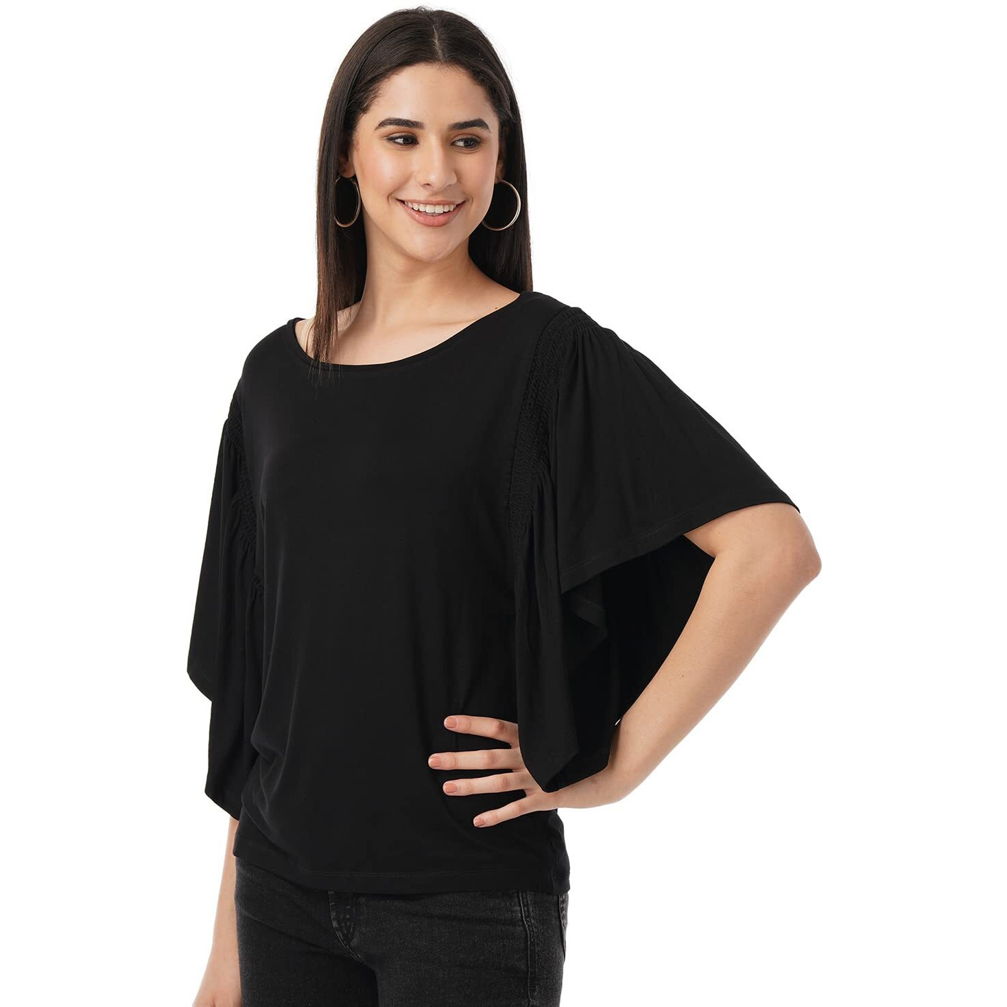 FYLTR Women's Solid Regular Fit Blouse (FYLSS23WKT-009_Black Heart XL)