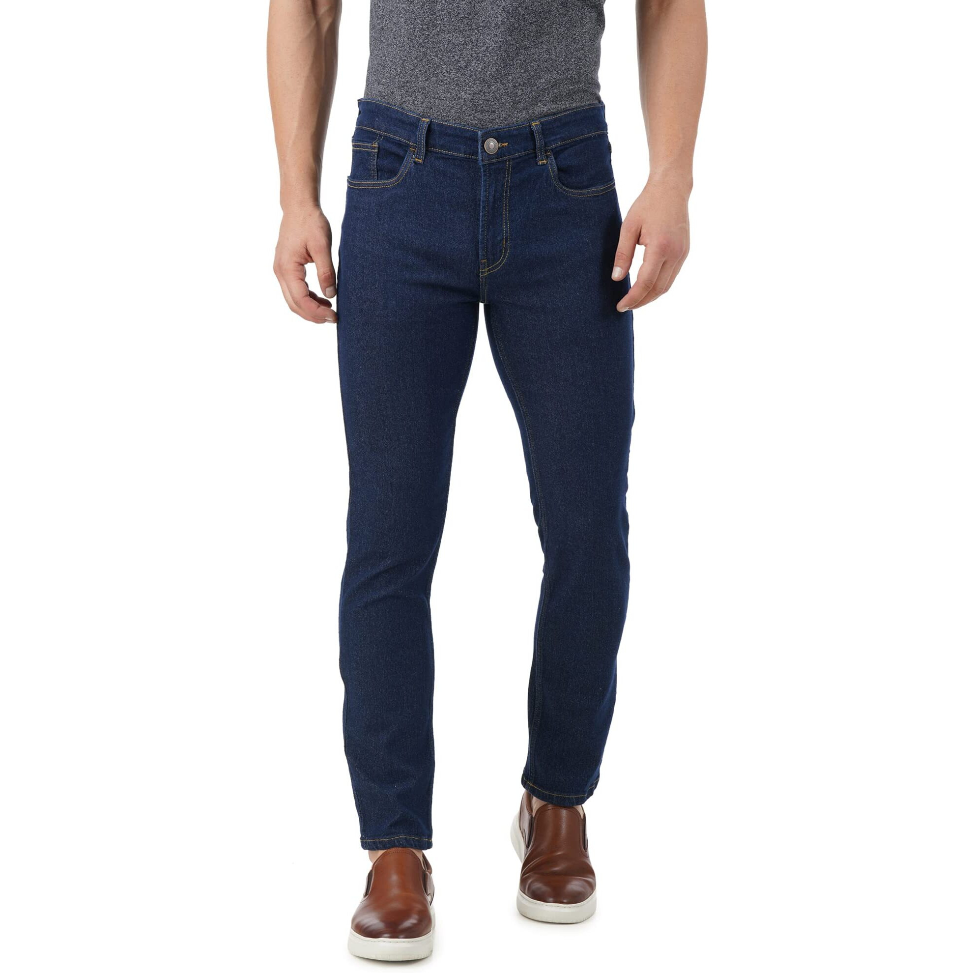 INKD Men's Stretchable Regular Fit Mid Rise Jeans (INDIGO - Aegean, 32), Blue