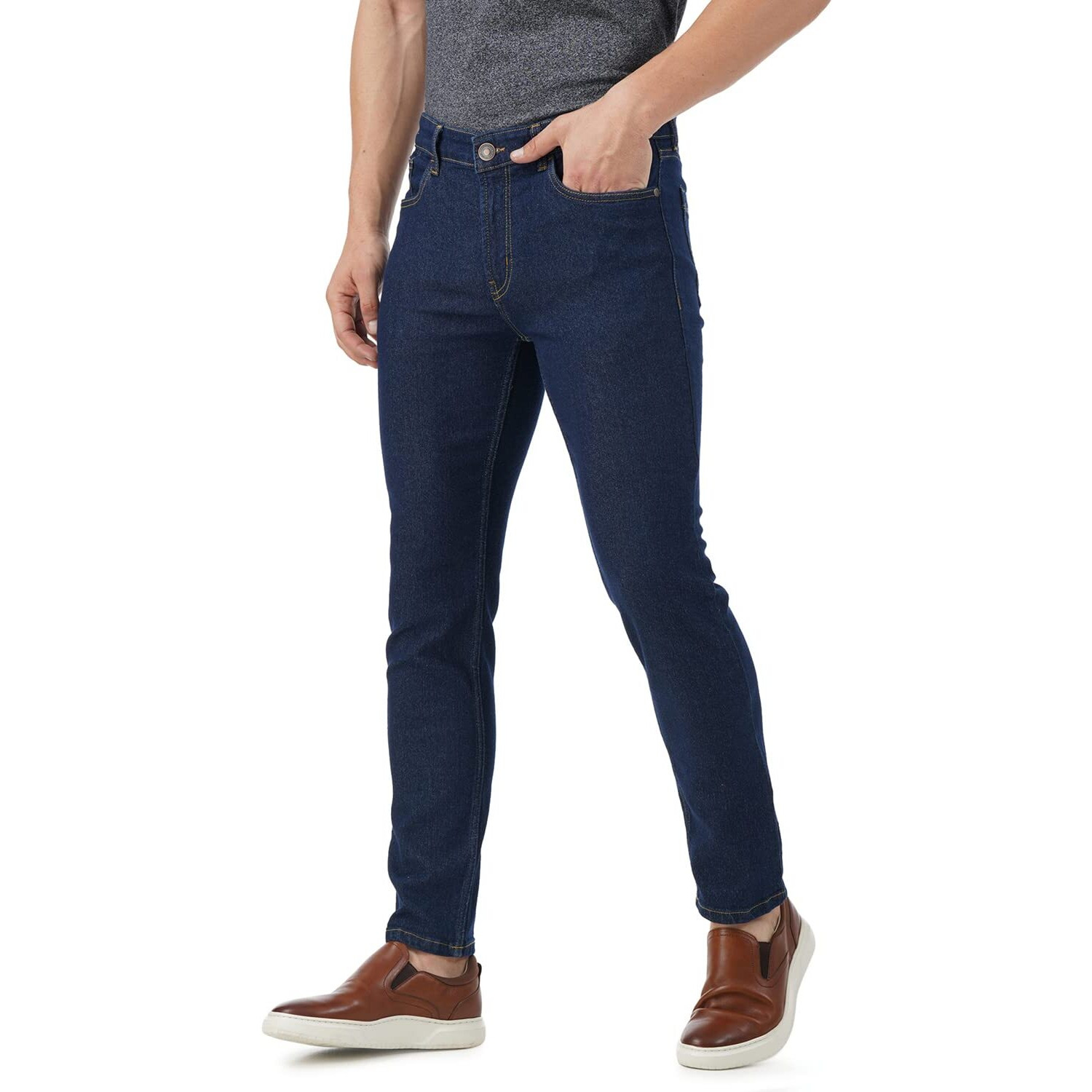 INKD Men's Stretchable Regular Fit Mid Rise Jeans (INDIGO - Aegean, 32), Blue
