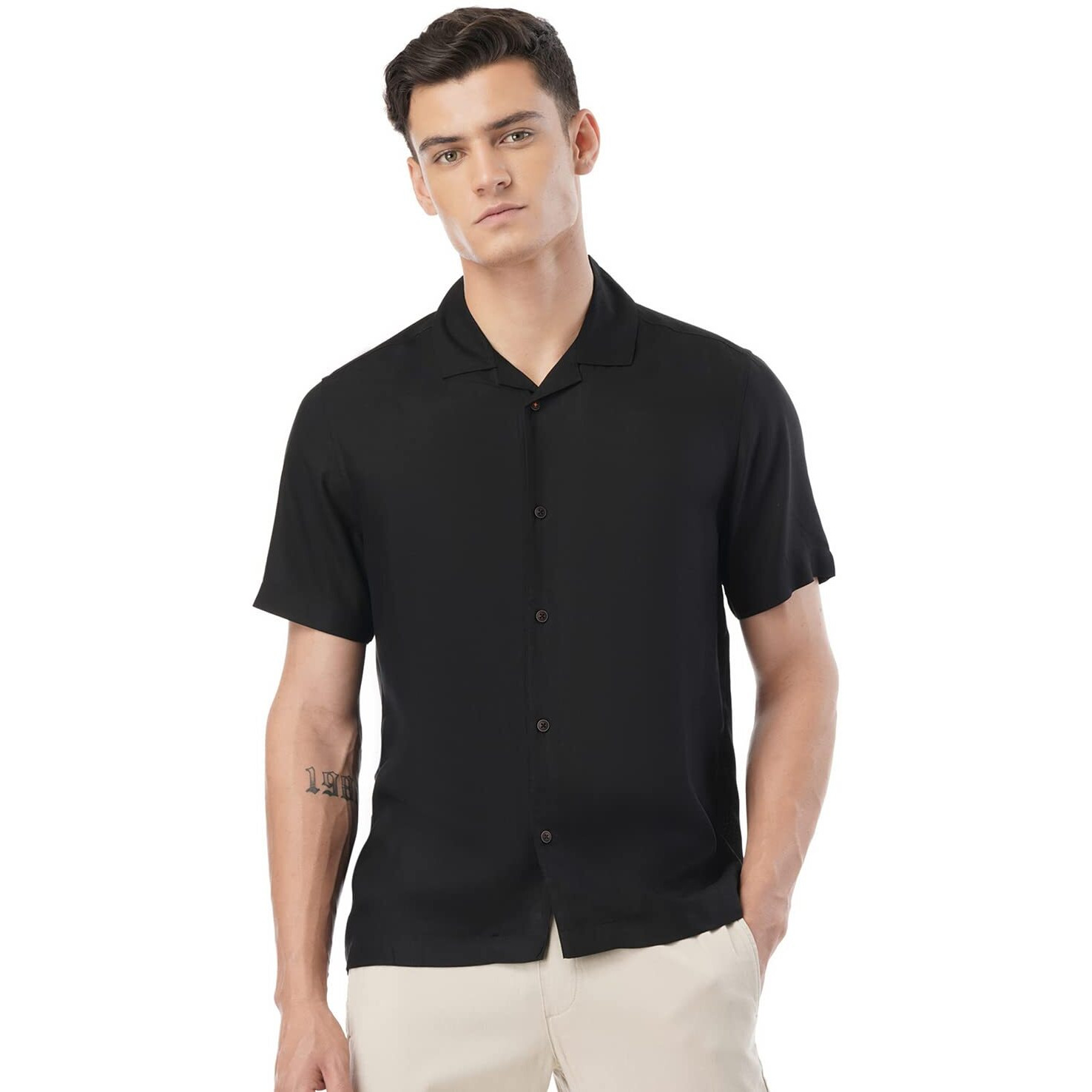 FYLTR Men's Solid Regular Fit Shirt (FYLSS23MS-016_Black Beauty M)