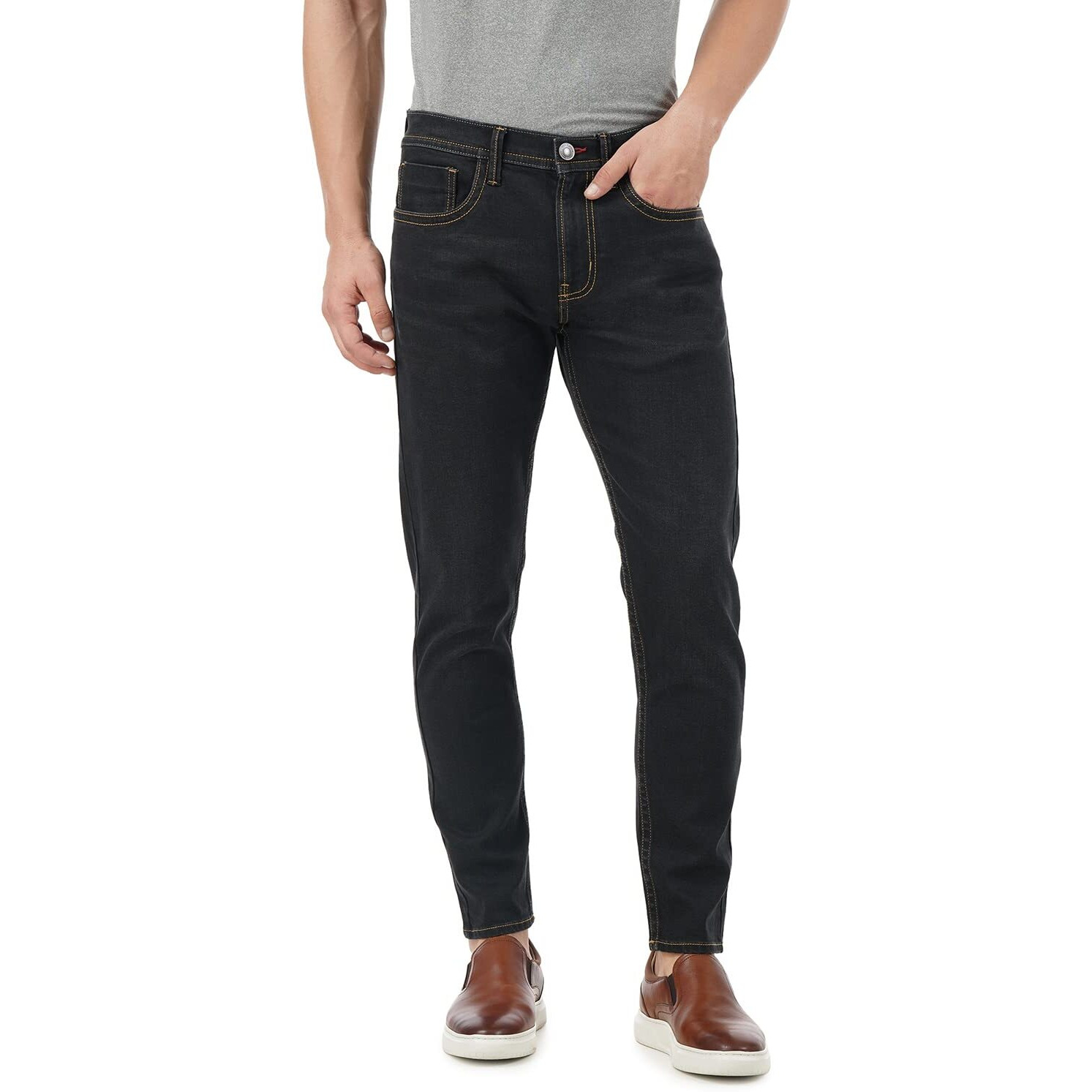 INKD Slim 1050 Men's Mid Rise Jeans (INKSS23MJN-008 Super Black_30)