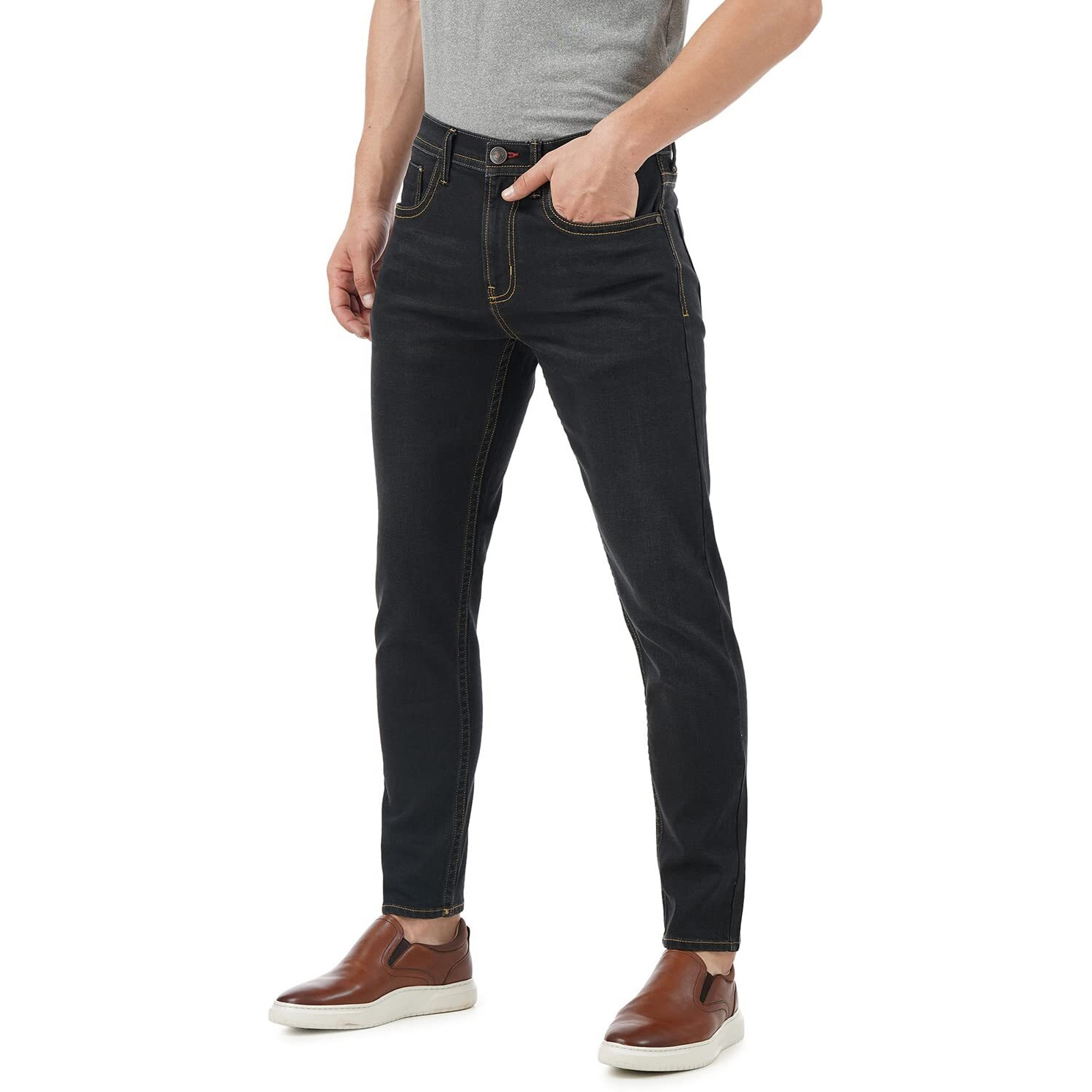 INKD Slim 1050 Men's Mid Rise Jeans (INKSS23MJN-008 Super Black_30)