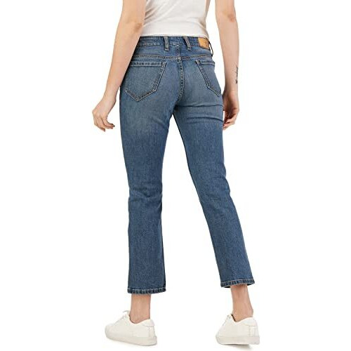 INKD Women's Stretchable Straight Fit High Rise Jeans (Aegean, 28), Blue