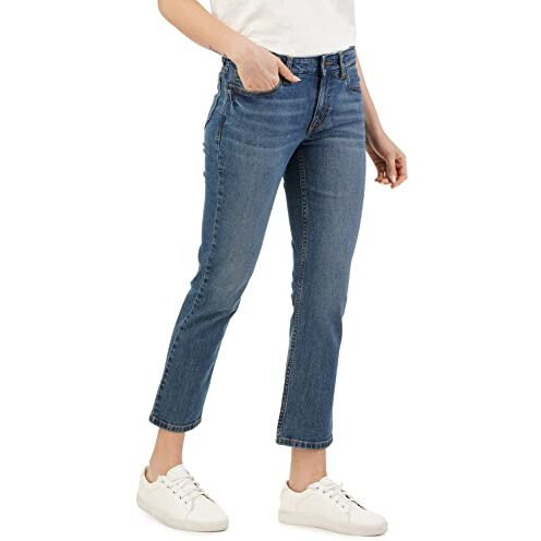 INKD Women's Stretchable Straight Fit High Rise Jeans (Aegean, 28), Blue