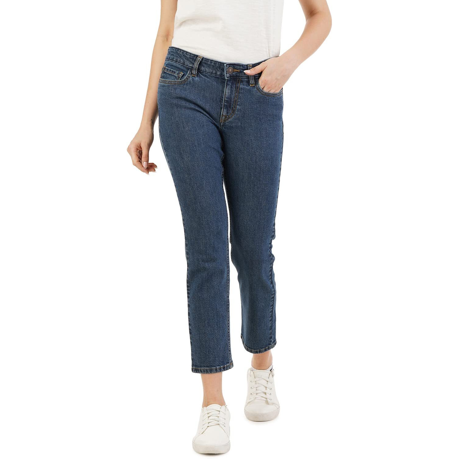INKD Women's Stretchable Straight Fit Jeans (Denim Divine, 34)