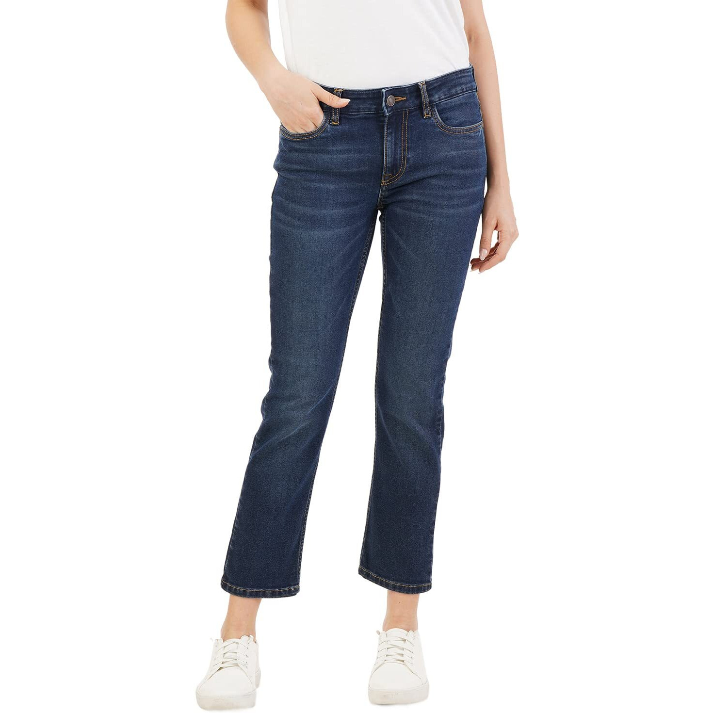 INKD Women's Mid Rise Straight Jeans (INKSS23WJN-013_Denim Divine_36), Blue