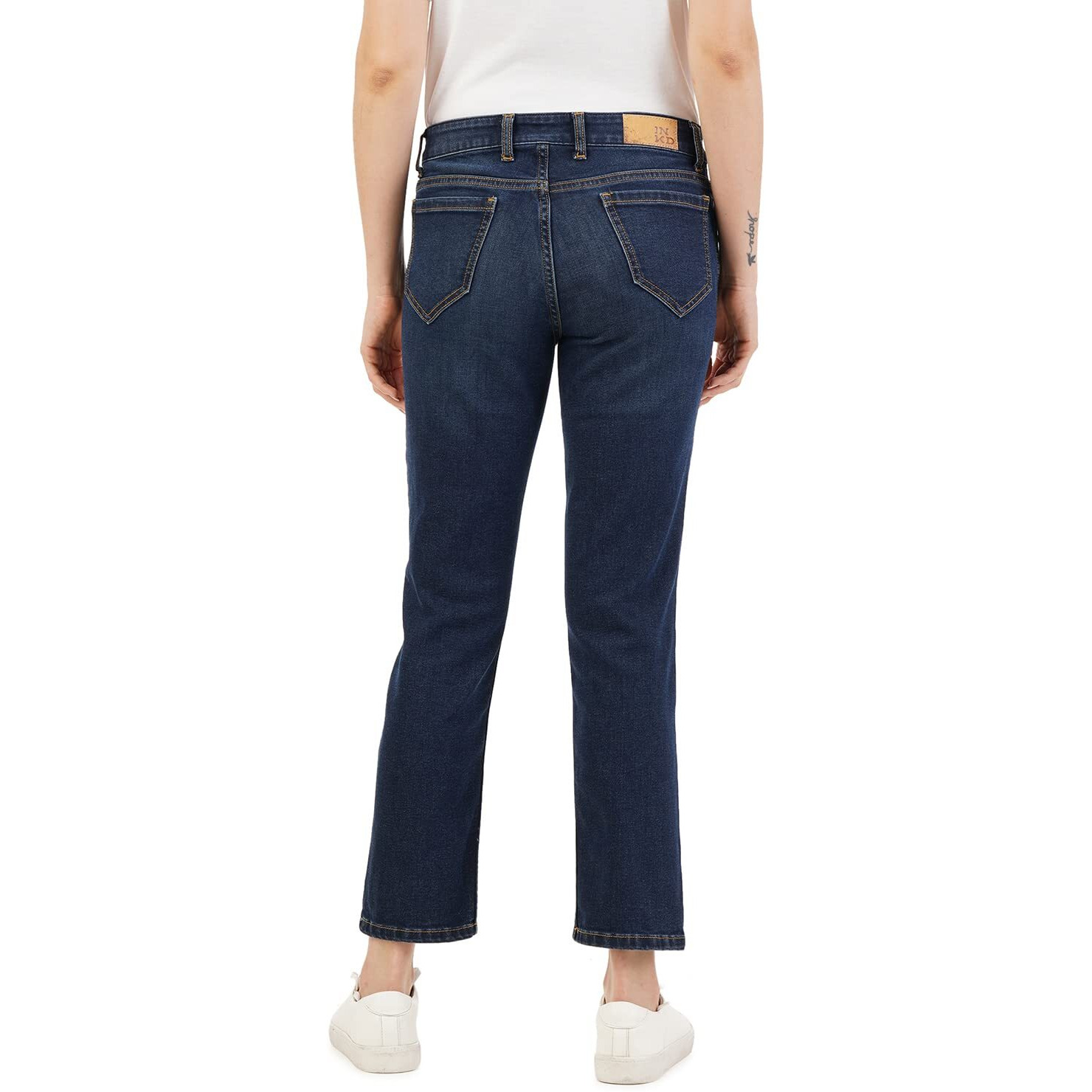 INKD Women's Mid Rise Straight Jeans (INKSS23WJN-013_Denim Divine_36), Blue