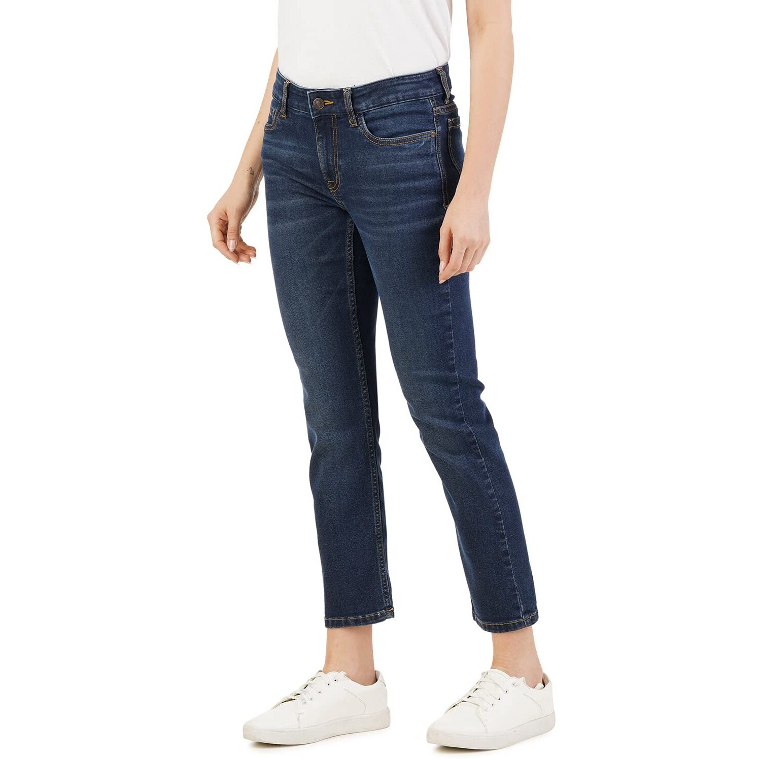 INKD Women's Mid Rise Straight Jeans (INKSS23WJN-013_Denim Divine_36), Blue