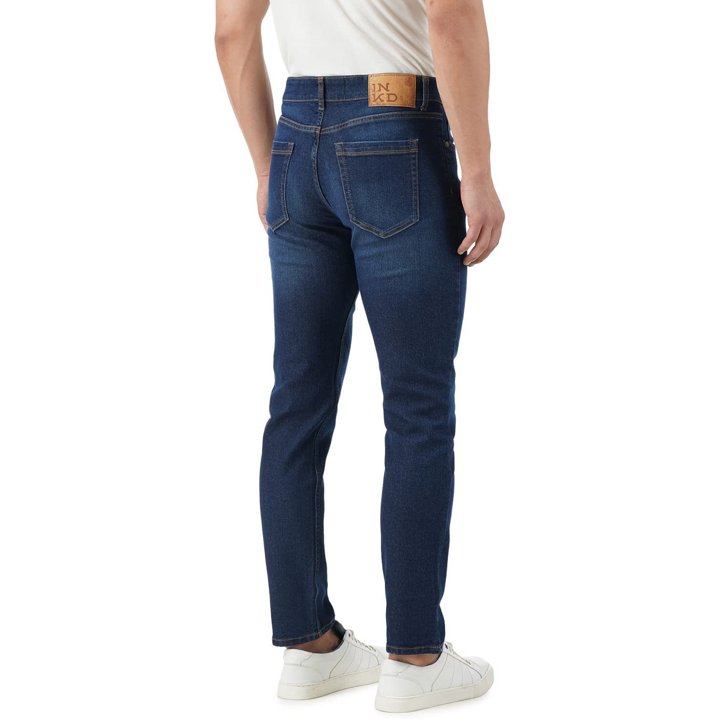INKD Men's Stretchable Regular Fit Mid Rise Jeans (INDIGO -Super sapphire, 36), Blue
