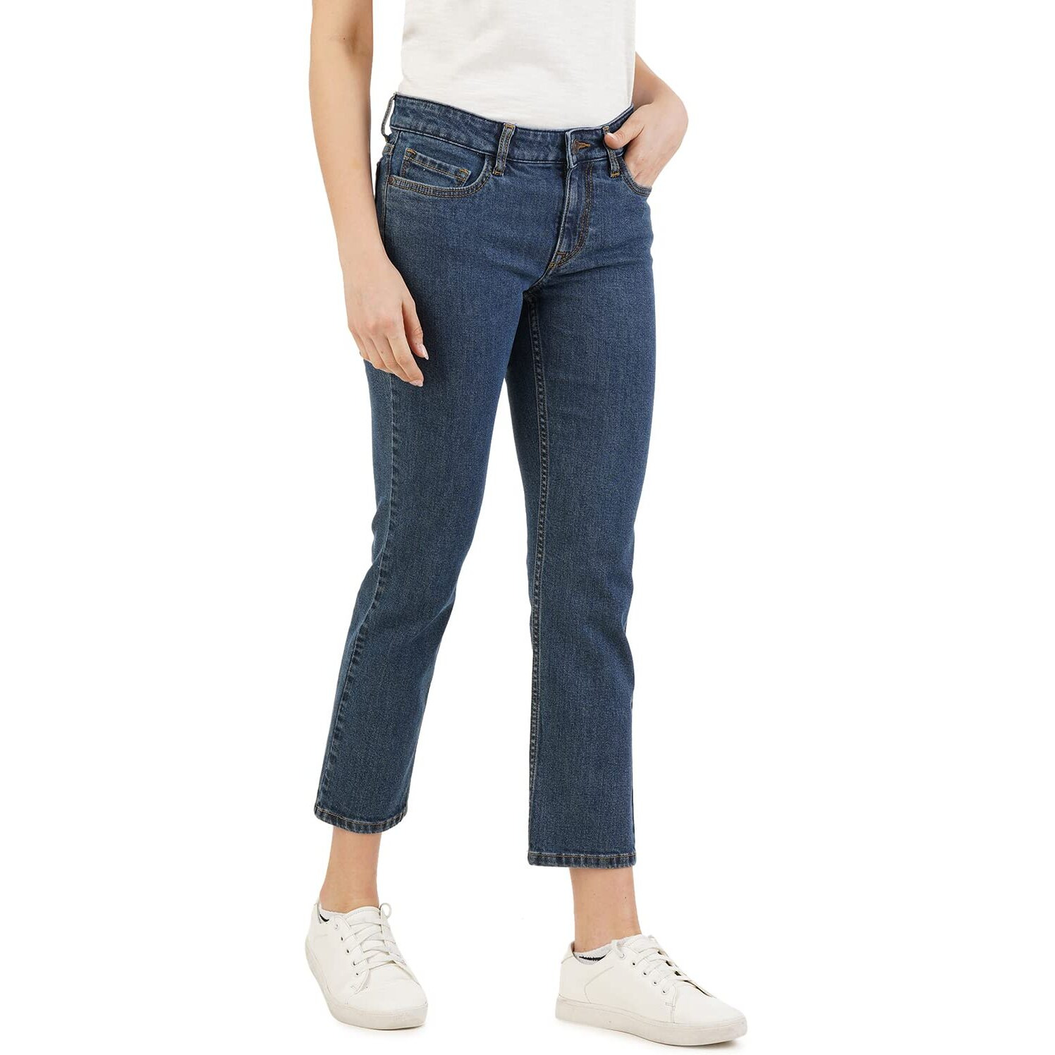 INKD Women's Stretchable Straight Fit Jeans (Denim Divine, 32)