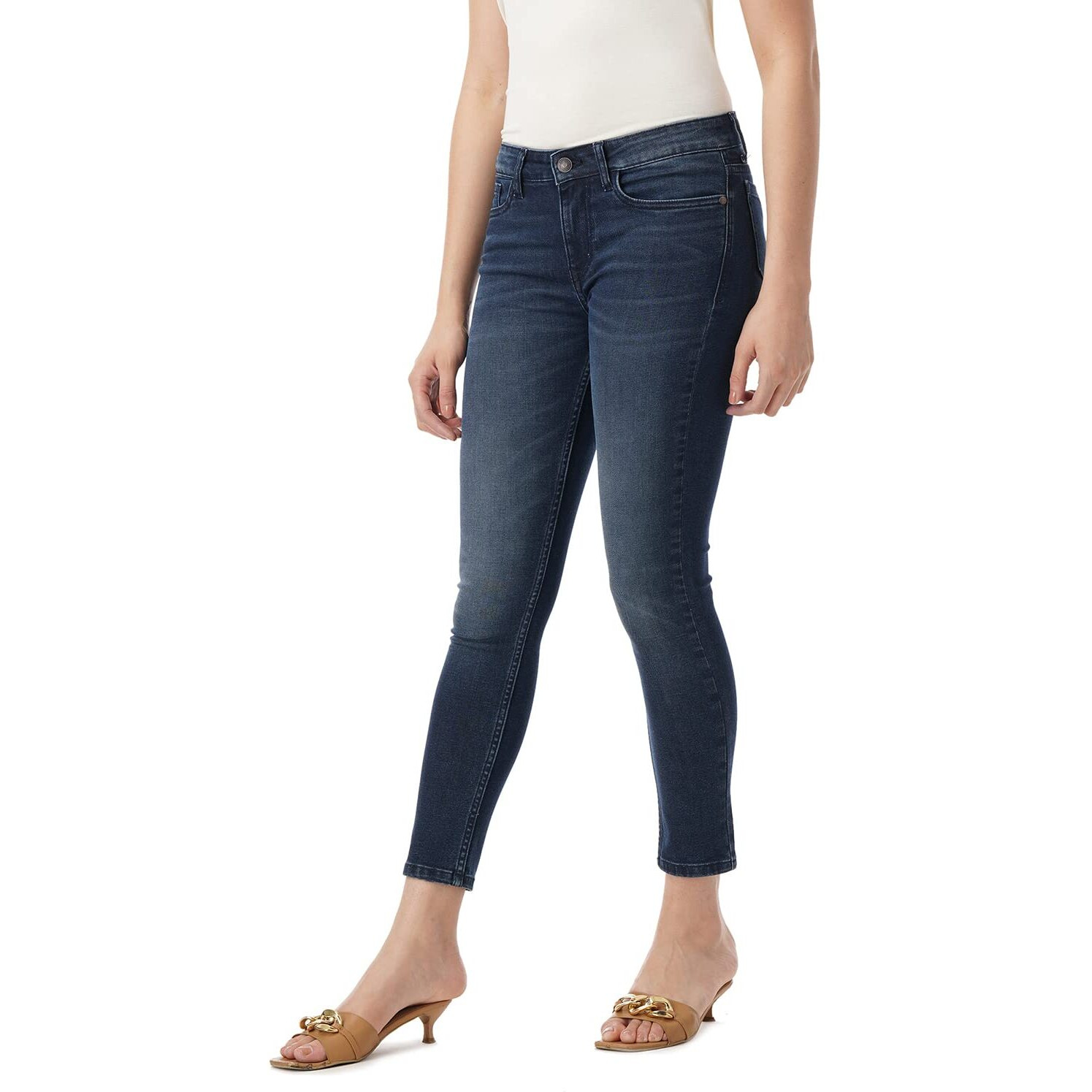 INKD Women's Skinny Mid Rise Jeans (INKSS23WJN-014NW_Super Sapphire_30)