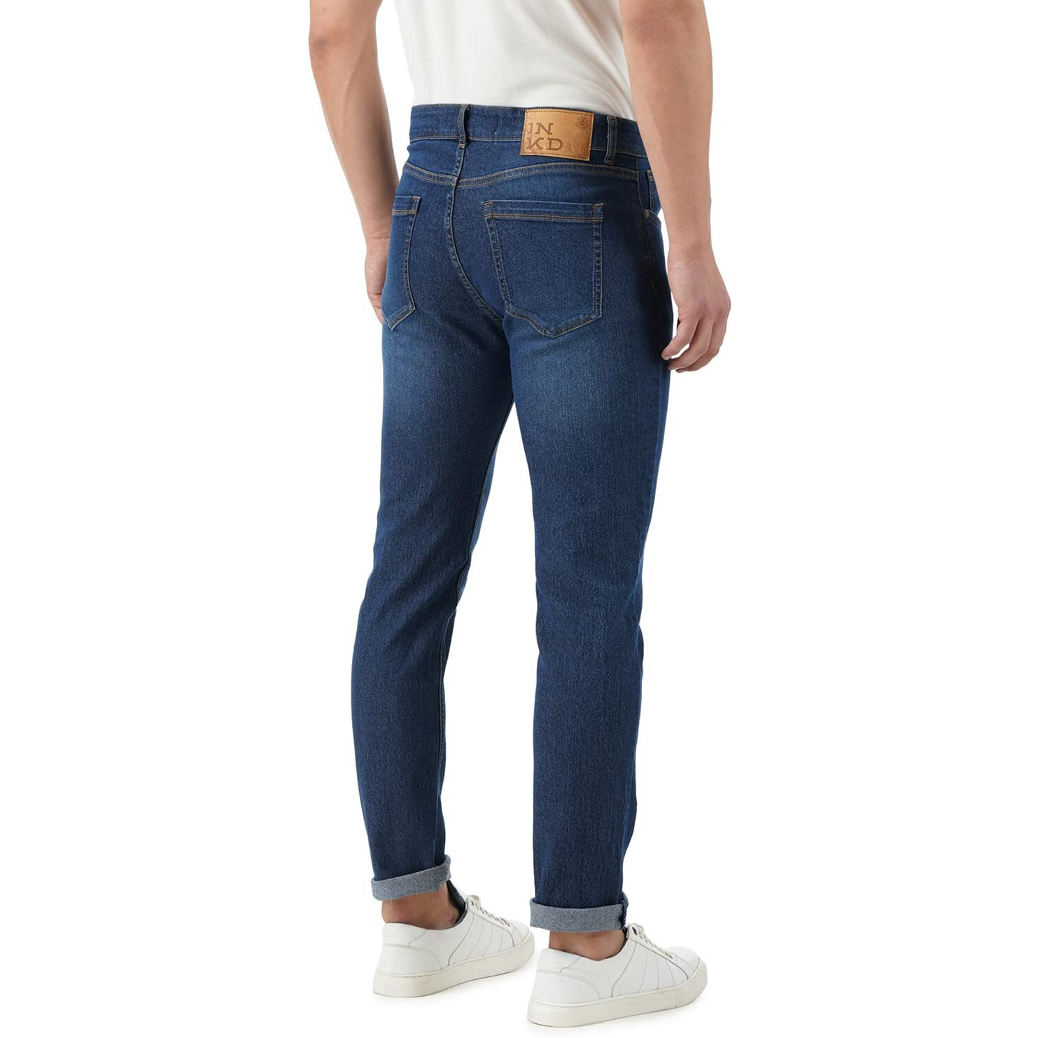 INKD Men's Stretchable Regular Fit Mid Rise Jeans (INDIGO - Denim divine, 36)