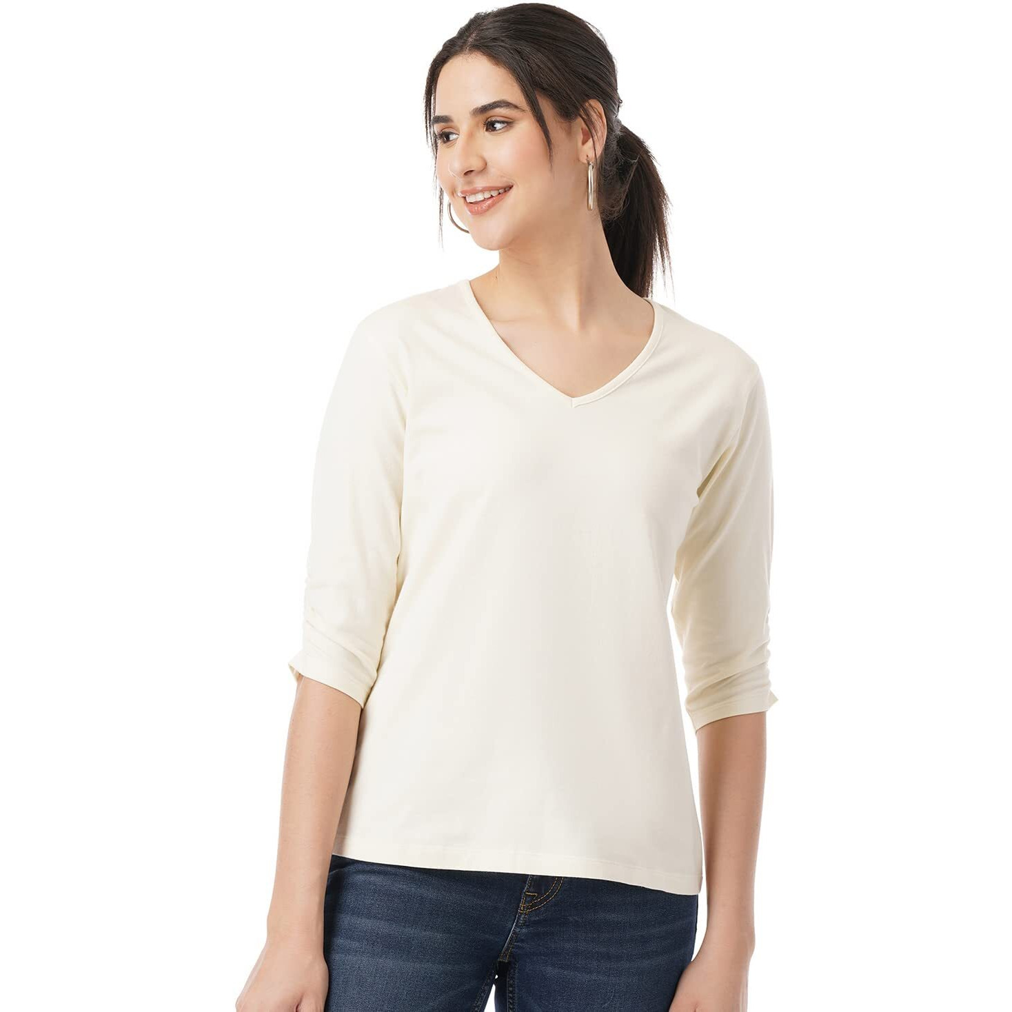FYLTR Women's Solid Regular Fit Blouse (FYLSS23WKT-004_Ecru Beauty XL)