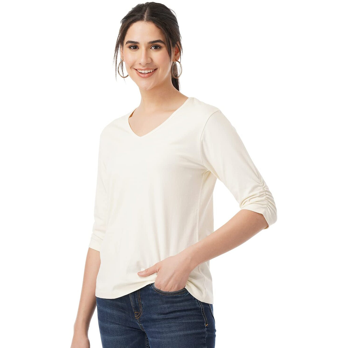 FYLTR Women's Solid Regular Fit Blouse (FYLSS23WKT-004_Ecru Beauty XL)