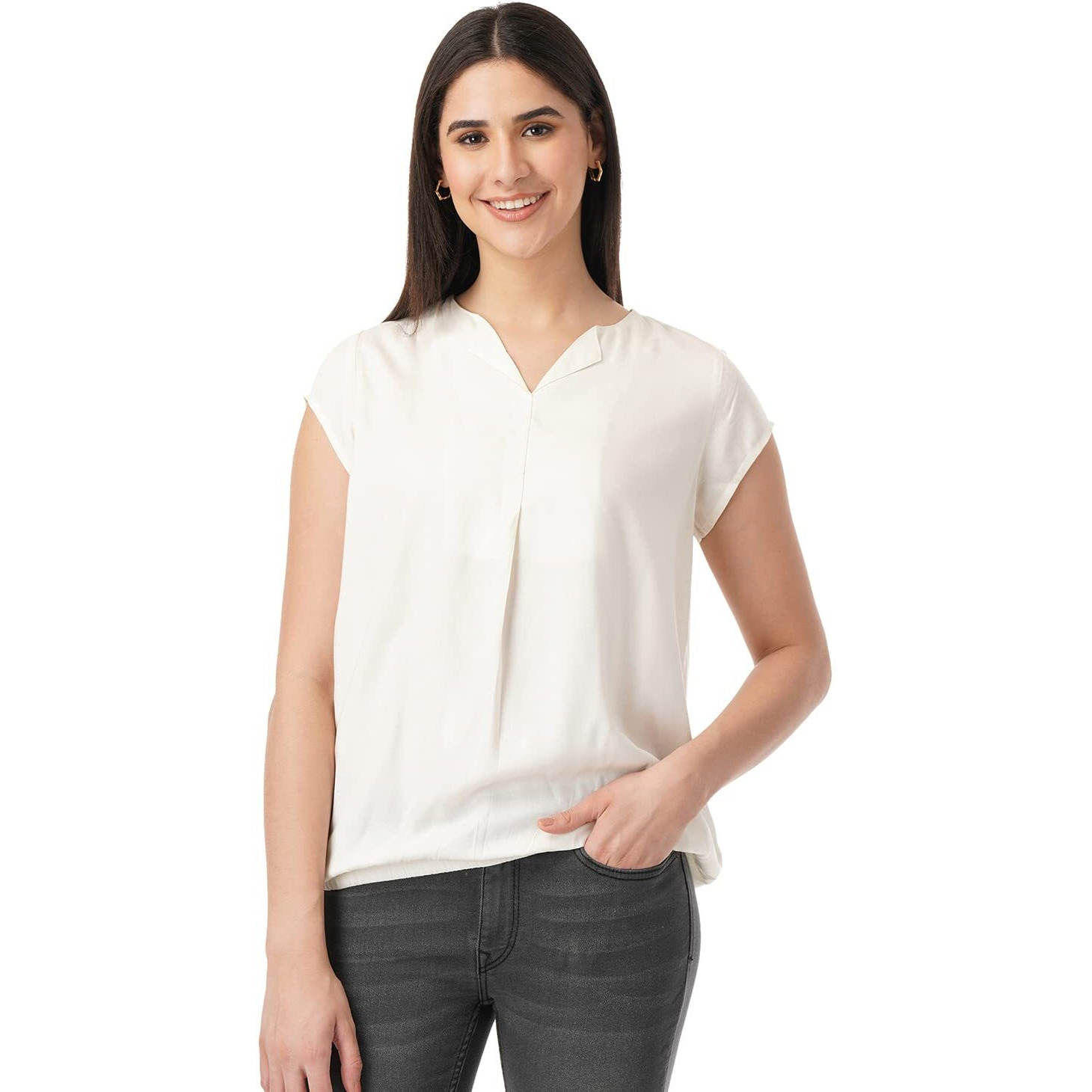 FYLTR Women's Solid Regular Fit Blouse (FYLSS23WB-024_Ivory White XL)