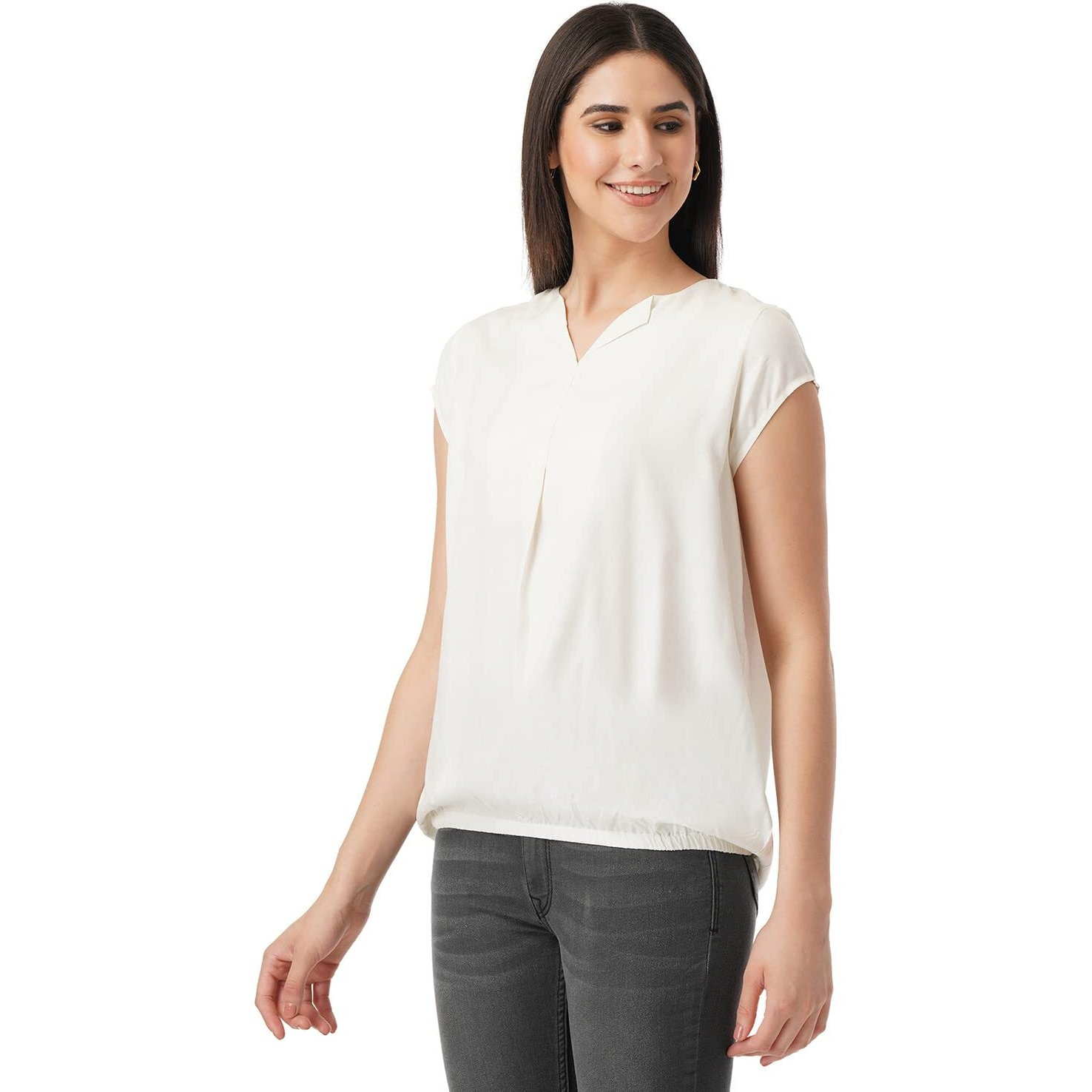 FYLTR Women's Solid Regular Fit Blouse (FYLSS23WB-024_Ivory White XL)