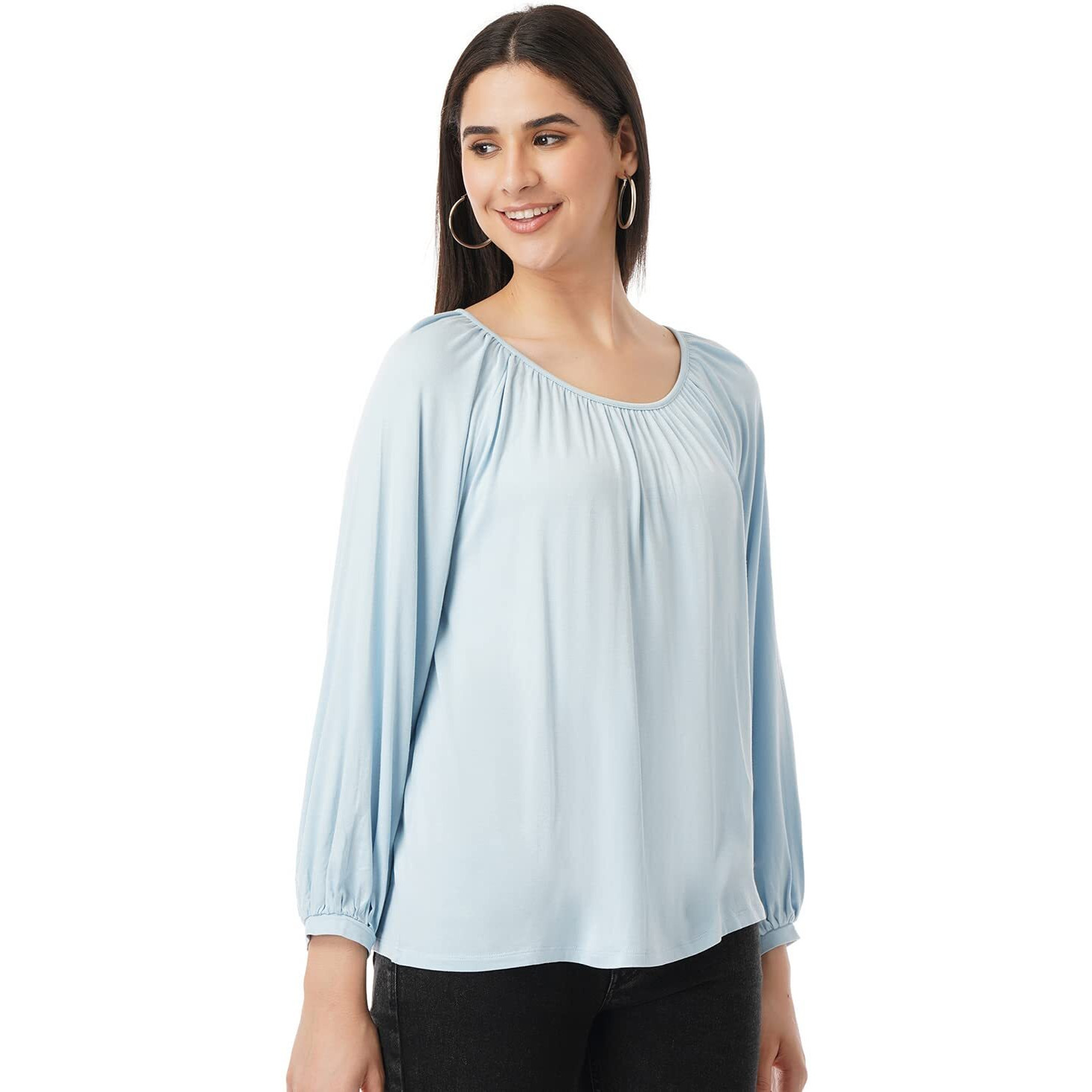 FYLTR Women's Solid Regular Fit Blouse (FYLSS23WKT-007_Happy Hue Blue XXL)