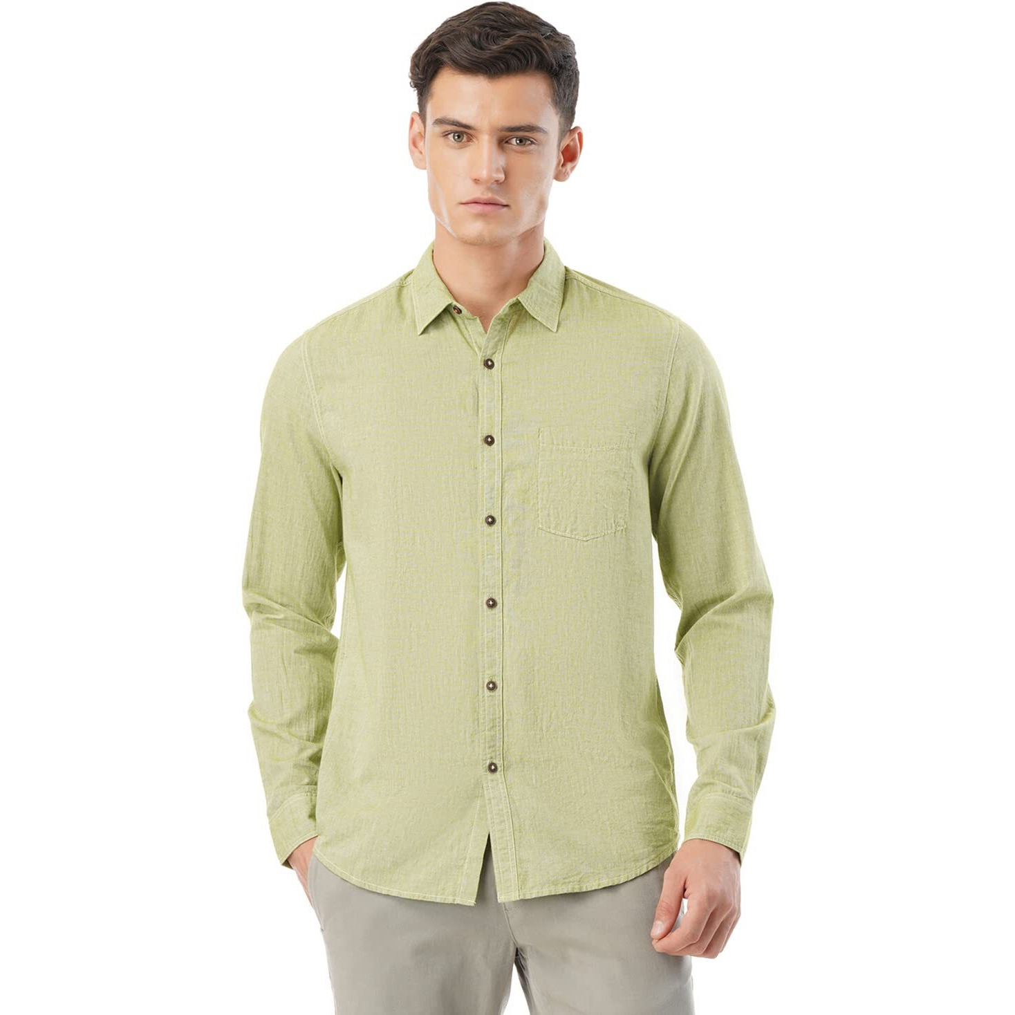 FYLTR Men's Solid Regular Fit Shirt (FYLSS23MS-015_Mythical Olive L)