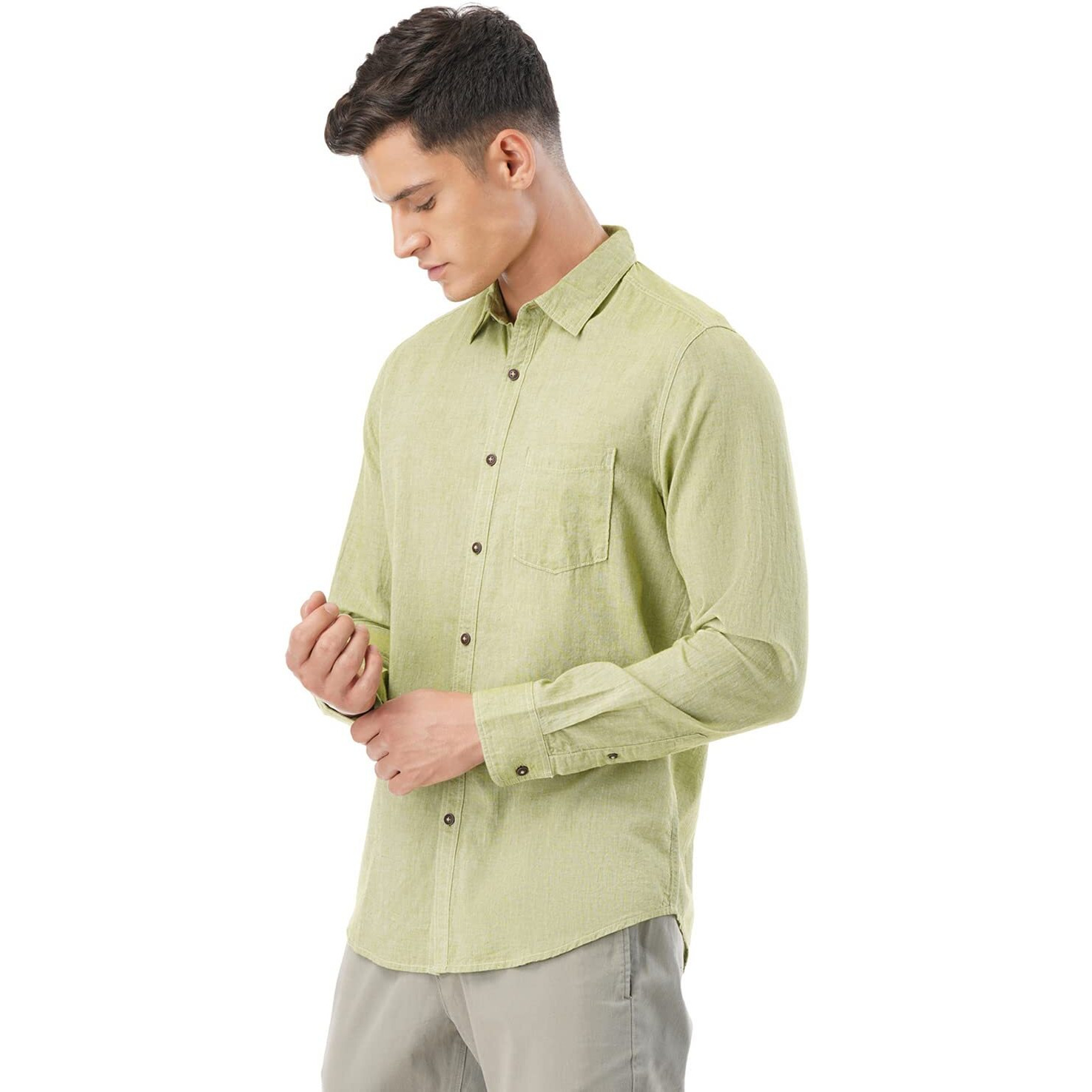 FYLTR Men's Solid Regular Fit Shirt (FYLSS23MS-015_Mythical Olive L)