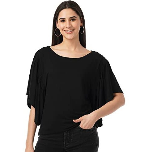 FYLTR Women's Solid Regular Fit Blouse (FYLSS23WKT-009_Black Heart XXL)