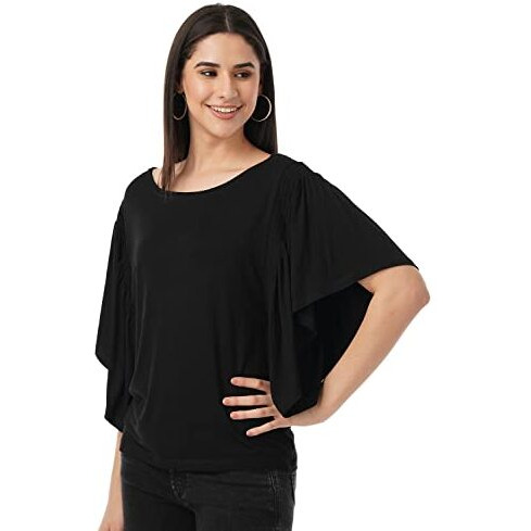 FYLTR Women's Solid Regular Fit Blouse (FYLSS23WKT-009_Black Heart XXL)