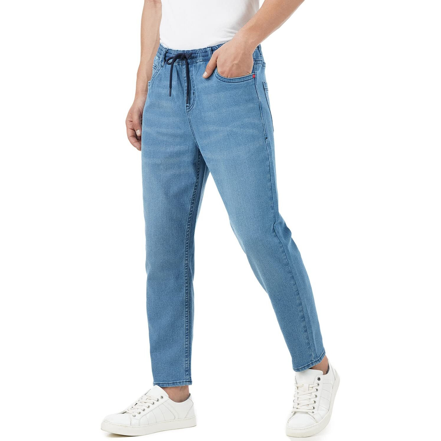 INKD Men's Stretchable Mid Rise Jogger Jeans (Denim Divine, 28), Blue